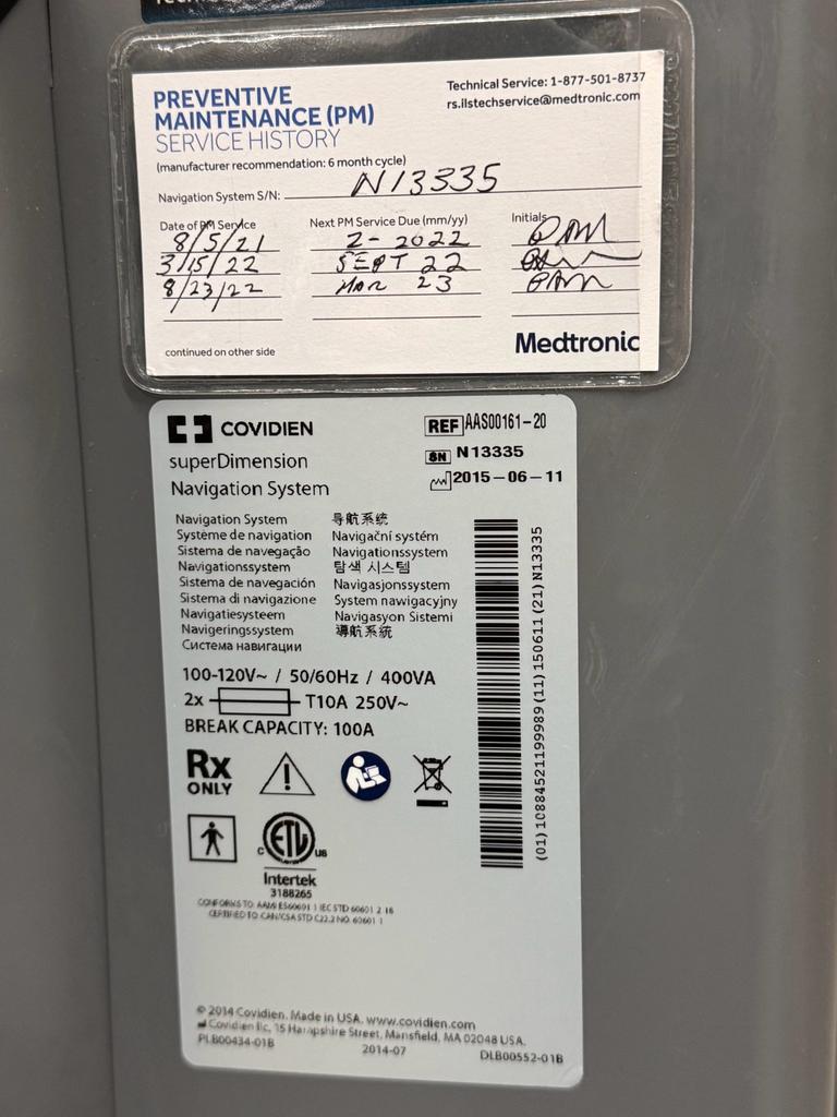 Medtronic COVIDIEN superDimension Navigation System AAS00161-20 DOM 2015