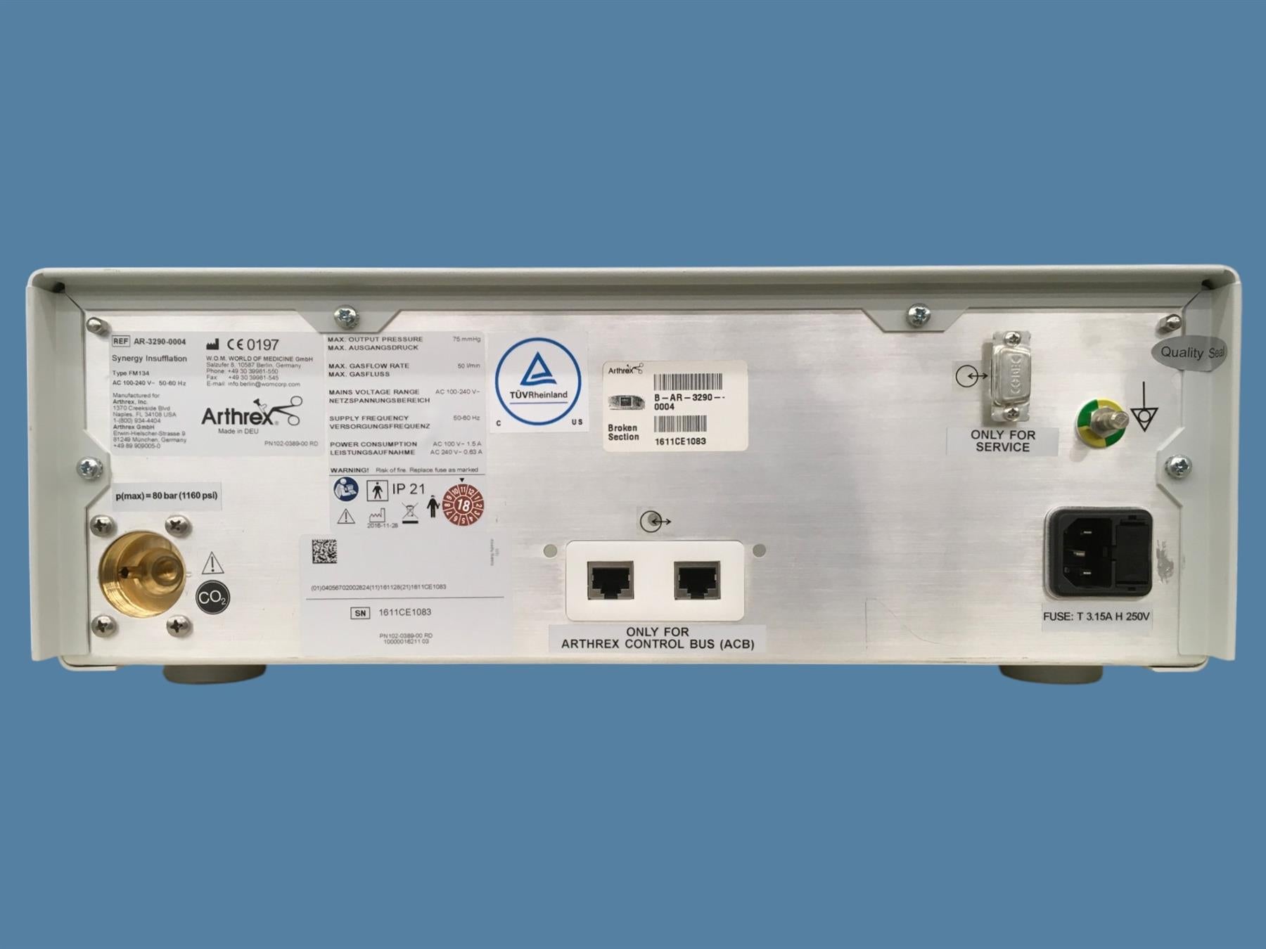 Arthrex AR-3290-0004 Synergy Insufflator Console (Screen Not Working)
