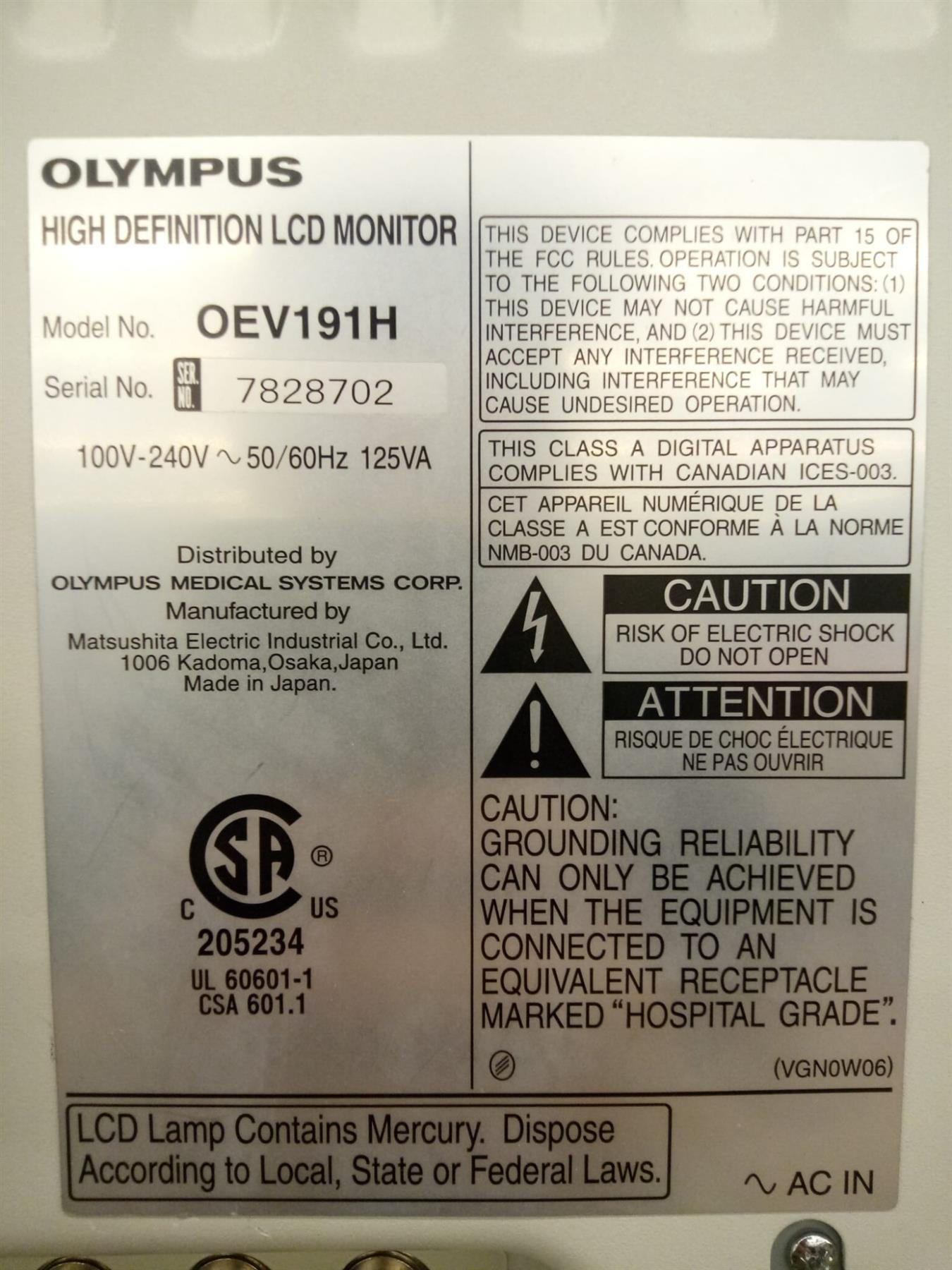 Olympus OEV191H High Definition LCD Monitor w/ Variable Height Rolling Stand