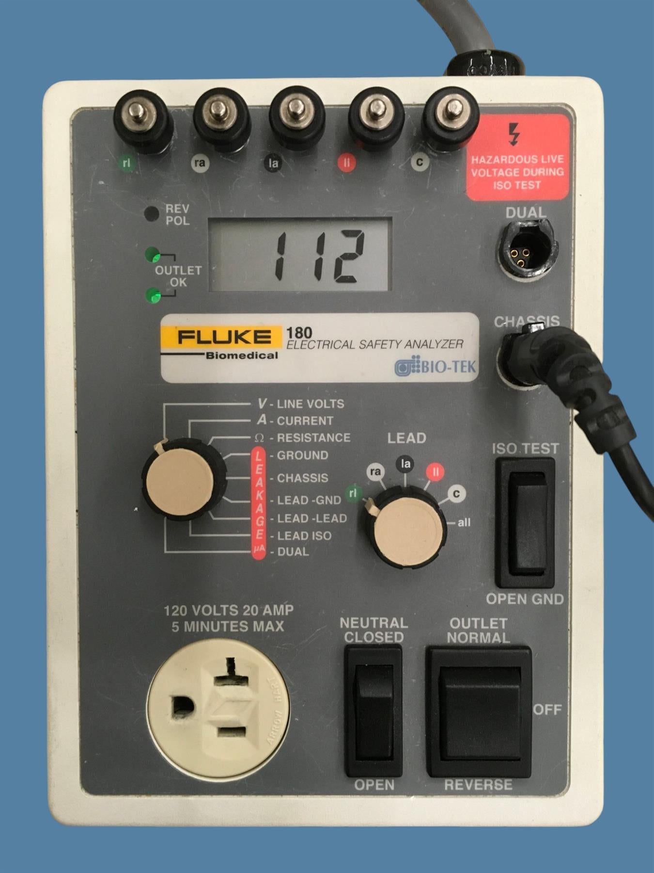 Fluke / Bio-Tek 180 Electrical Safety Analyzer w/ BC Bio BC20-20110 Clamp Lead