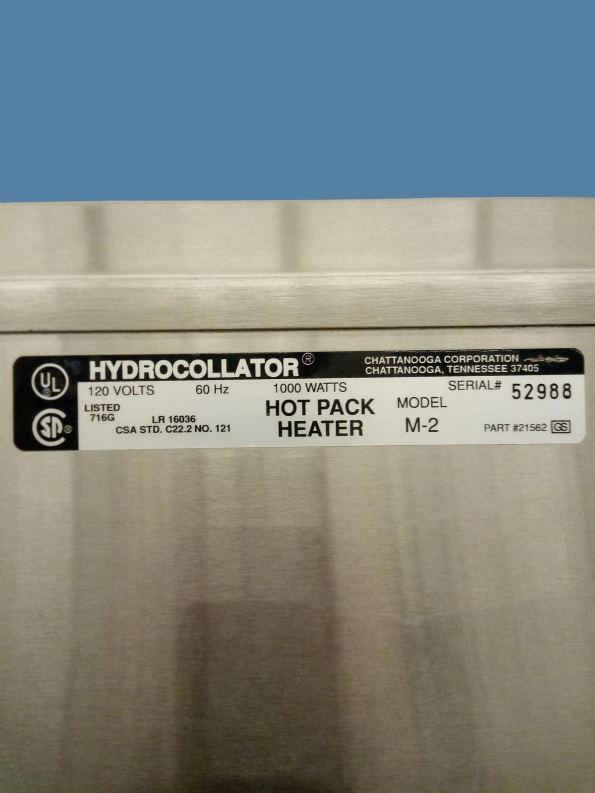 Chattanooga Model M-2 Hydrocollator Hot Pack Heater w/ Rack