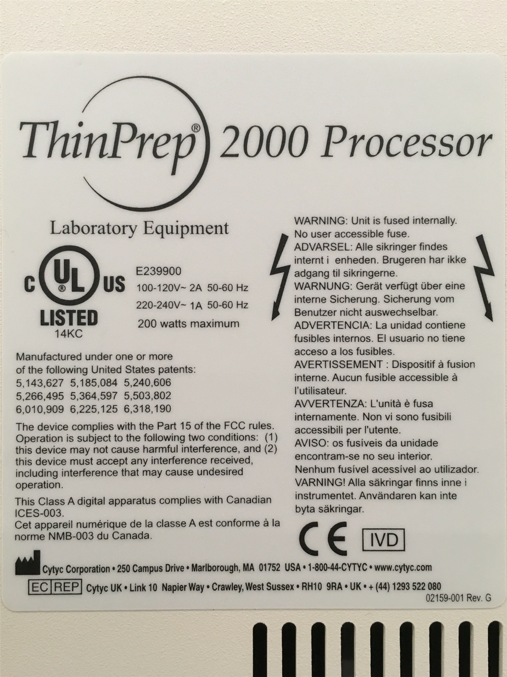 Cytyc ThinPrep 2000 Cytology Slide Processor 02159-001 Rev. G