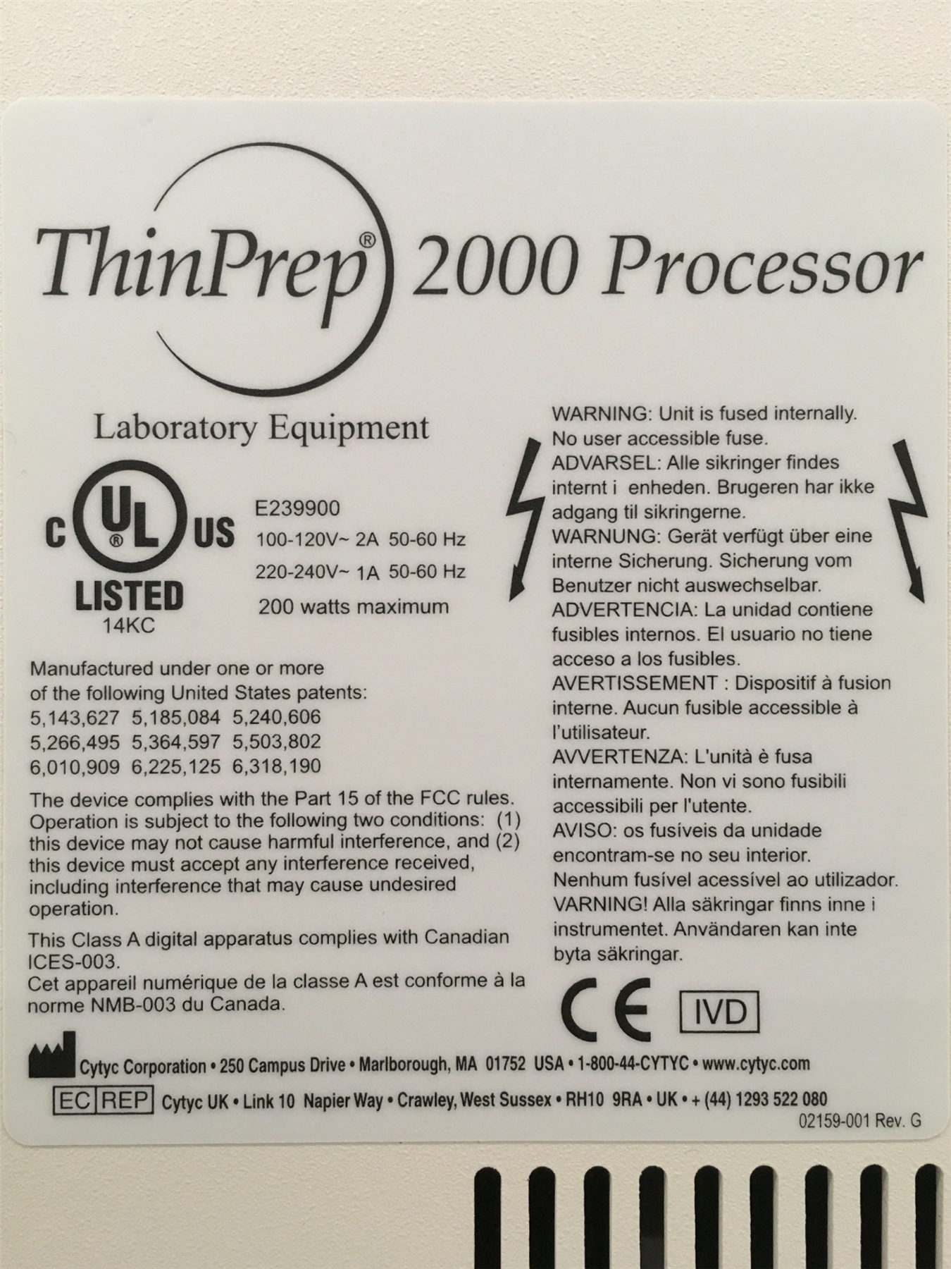 Cytyc ThinPrep 2000 Cytology Slide Processor 02159-001 Rev. G