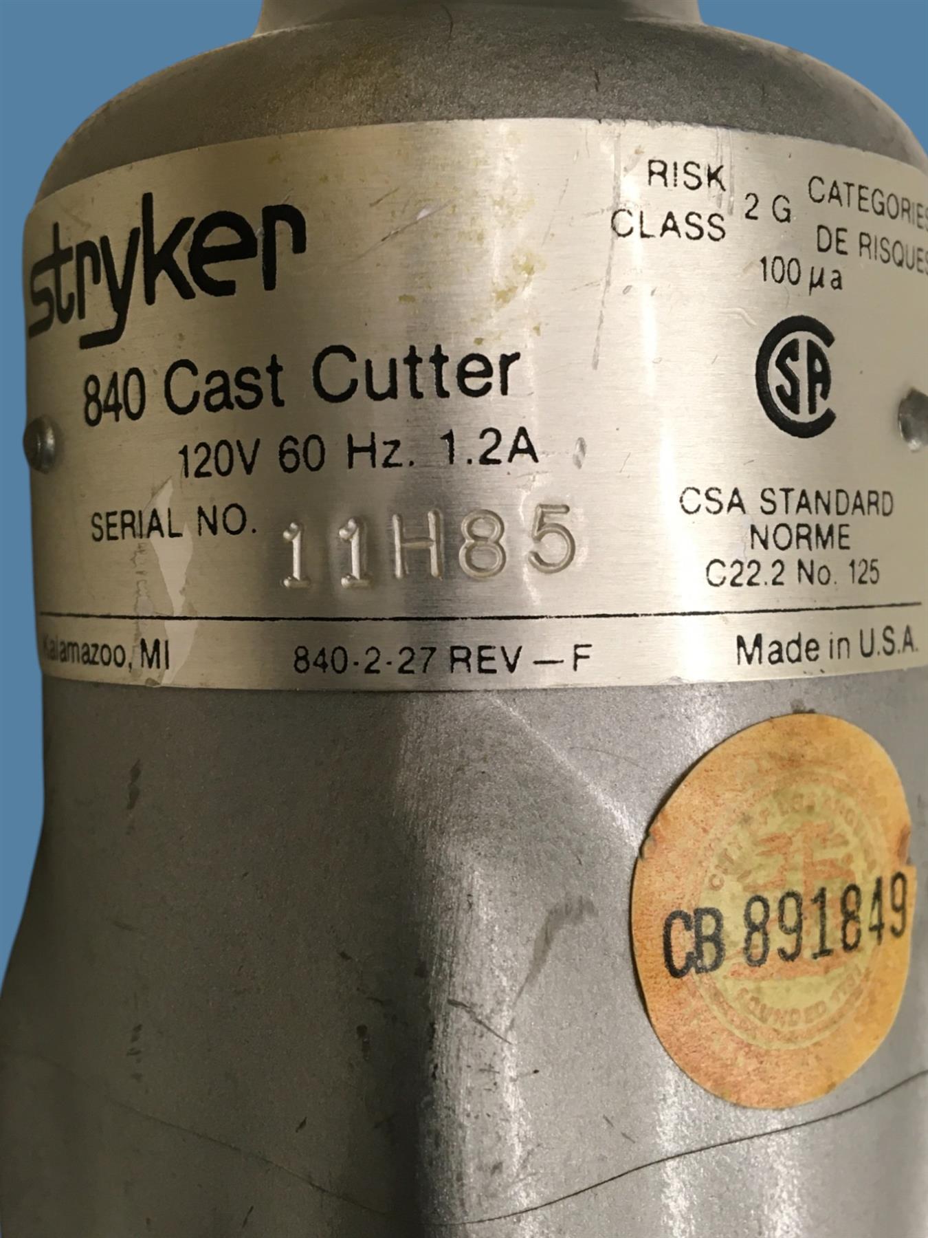 Stryker 886 Plaster Vacuum w/ Stryker 840 Cast Cutter & #83 Cast Spreader