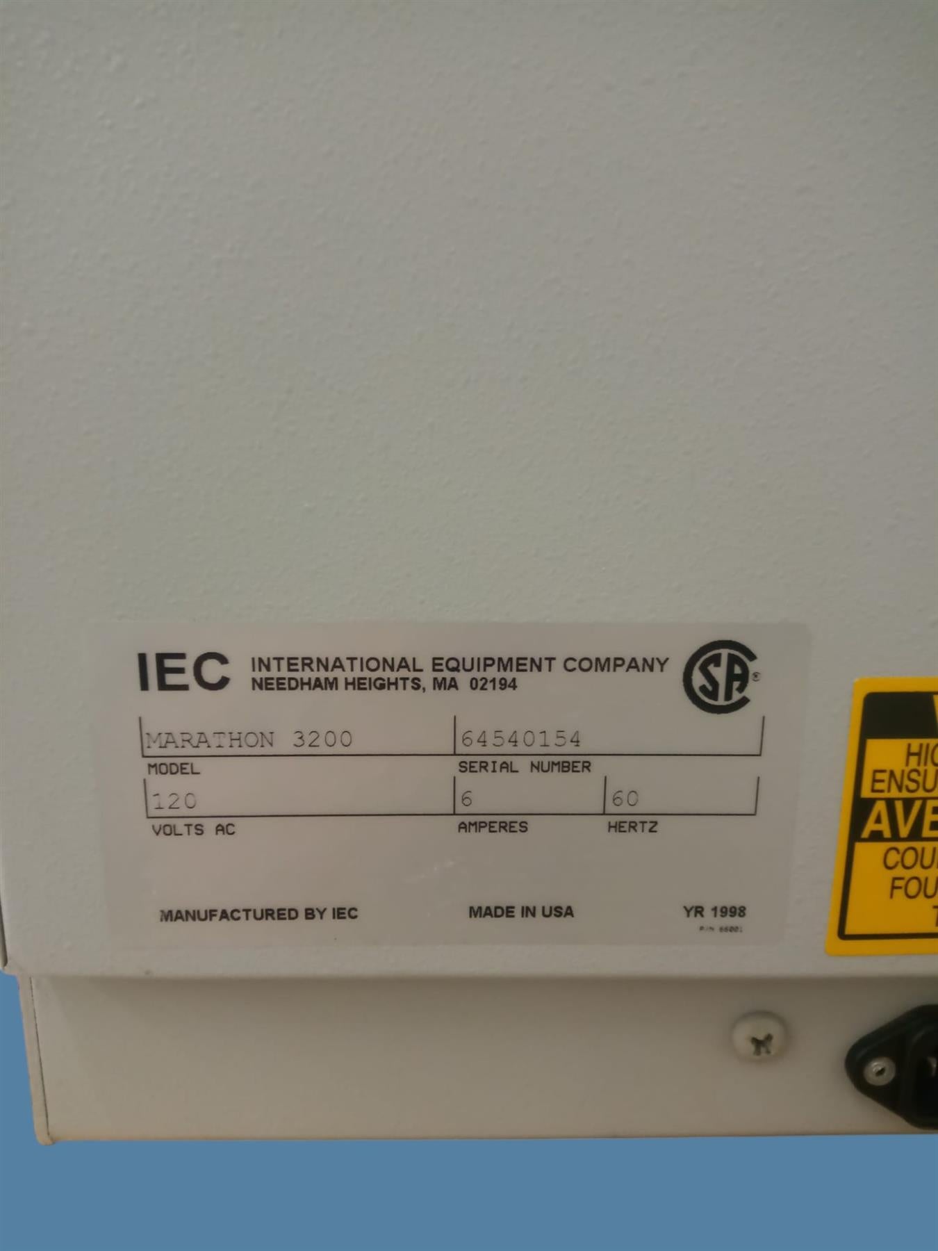 IEC Fisher Scientific Marathon 3200 Benchtop Centrifuge w/ Rotor & Buckets