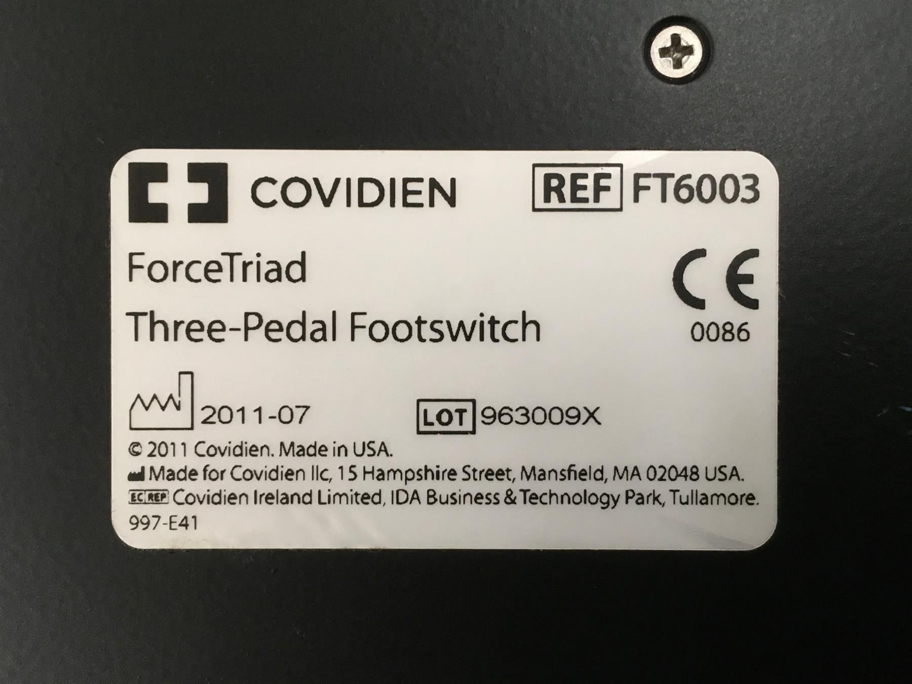 Covidien ValleyLab FT6003 Force Triad Three Pedal Footswitch
