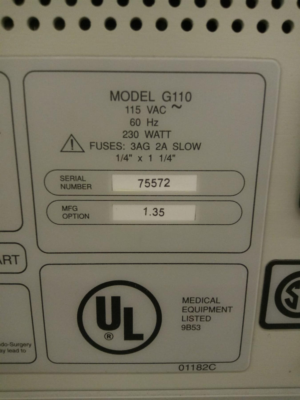 Ethicon Ultracision Generator G110 Option 1.35 w/ Cart & Footswitch