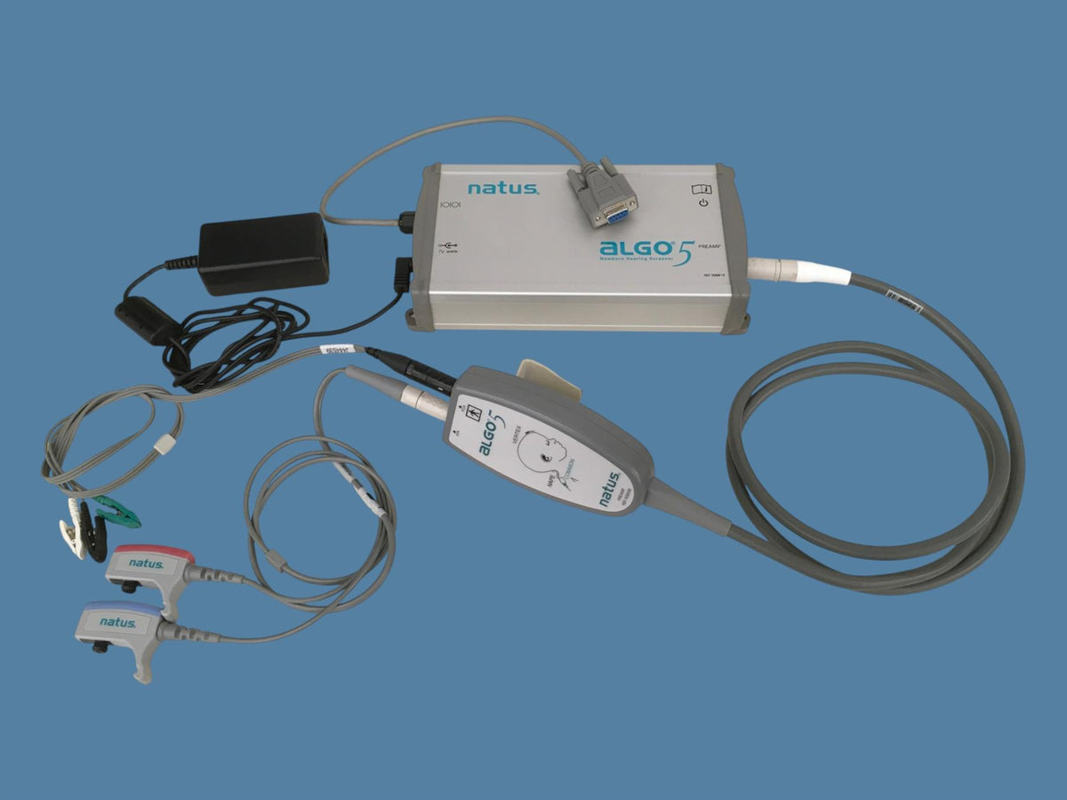 Natus ALGO 5 Hearing Screener 000619 w 000698 Pre-amp, 011120 ATA Cable & Leads