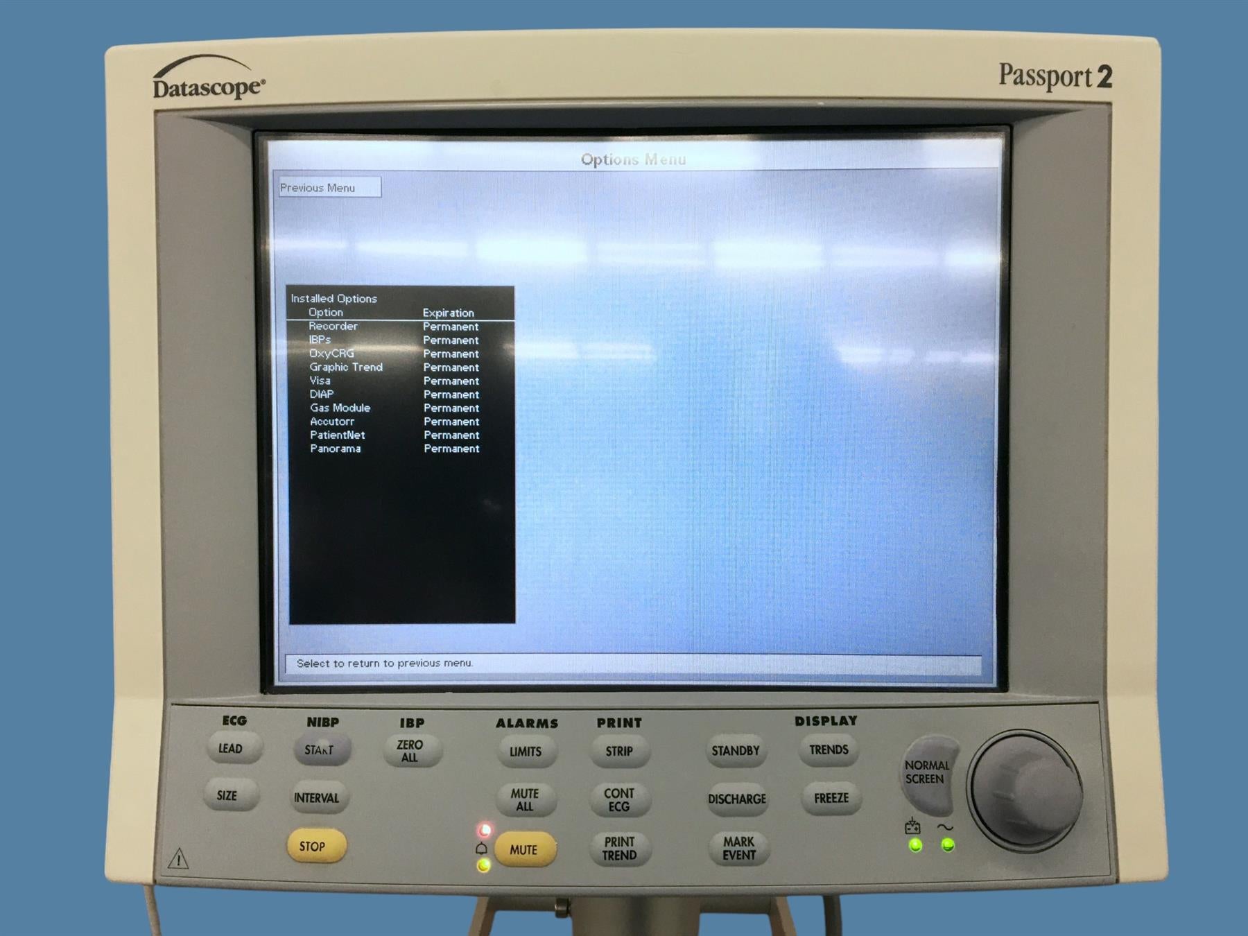 Datascope Passport 2 w/ Rolling Stand, MasimoSET Finger Sensor & NIBP Hose