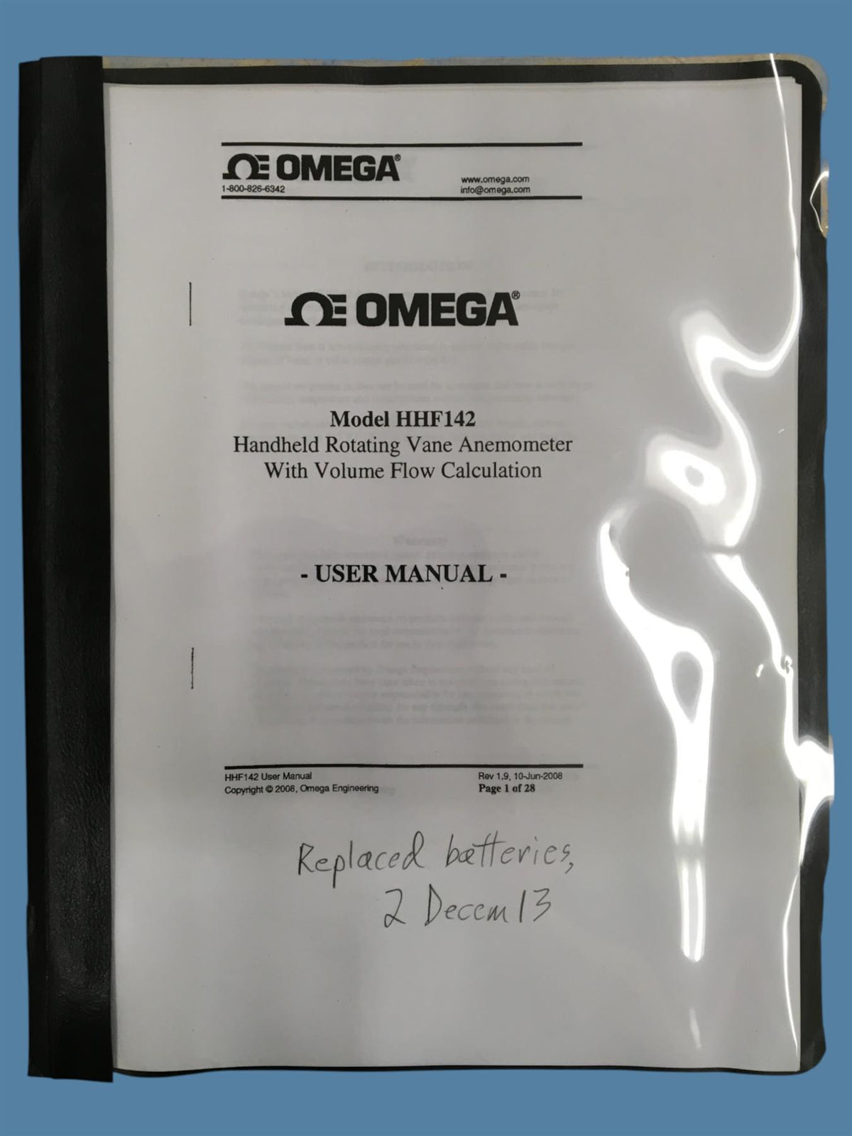 Omega HHF142 Handheld Rotating Vane Anemometer w/ Volume Flow Calculation