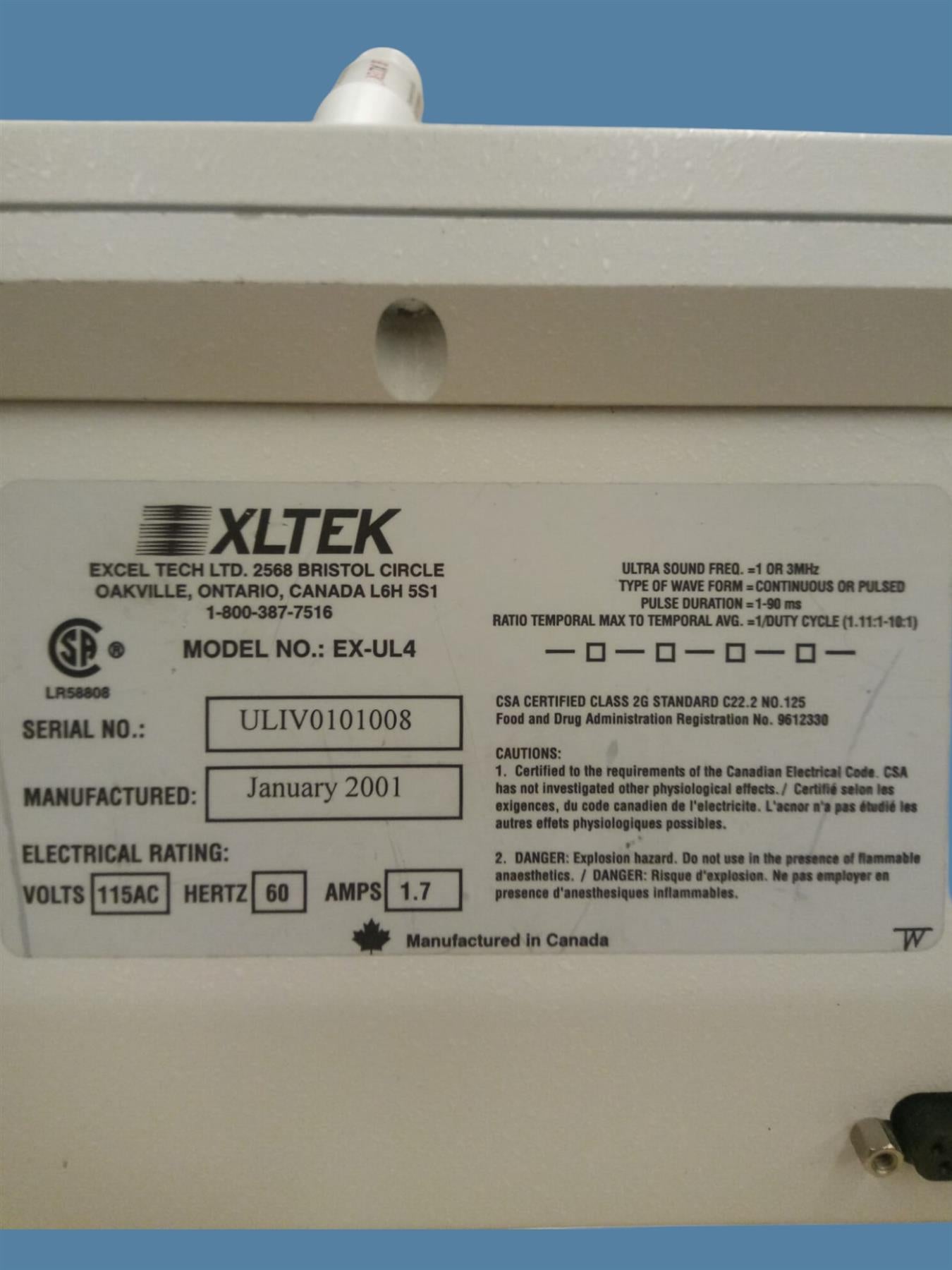 XLTEK Ultra IV Ultrasound/Electrotherapy Unit (EX-UL4) w/ Applicator & Leads
