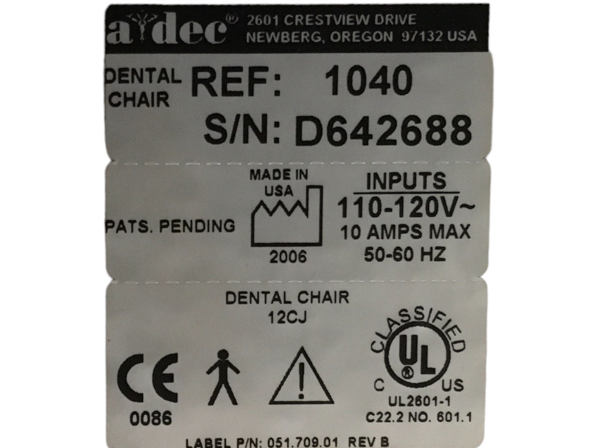 Adec 1040 dental chair w/ Adec Cascade 2671 Duo Cart Delivery System