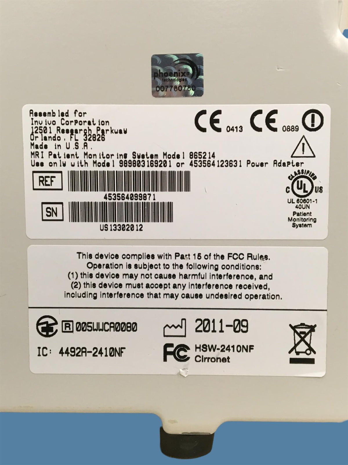 Invivo Expression MRI Patient Monitoring System Model 865214 (w/o Power Supply)