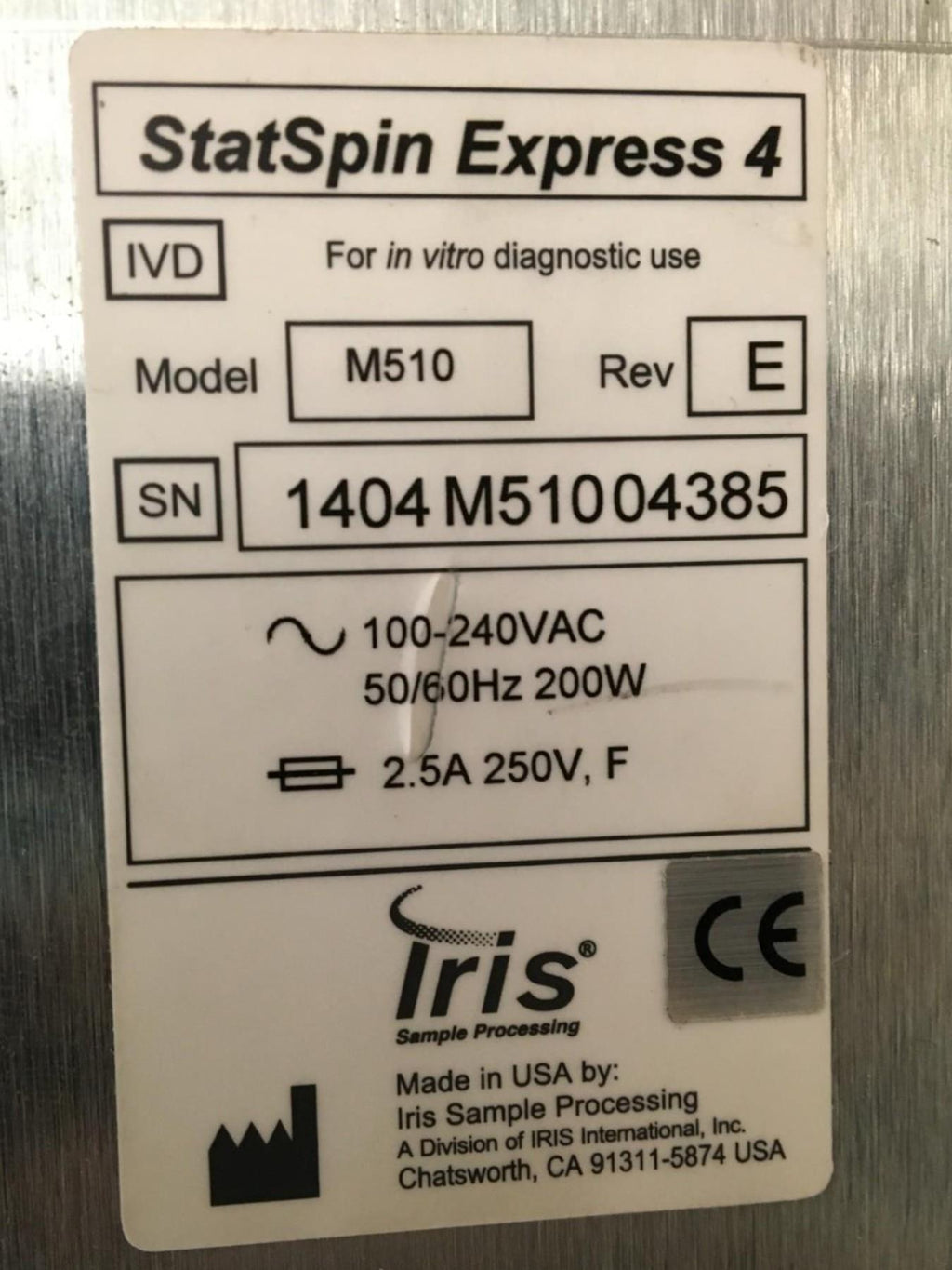 Iris StatSpin Express 4 M510 Rev. E High-Speed Centrifuge w/ RTH8 Rotor (READ)