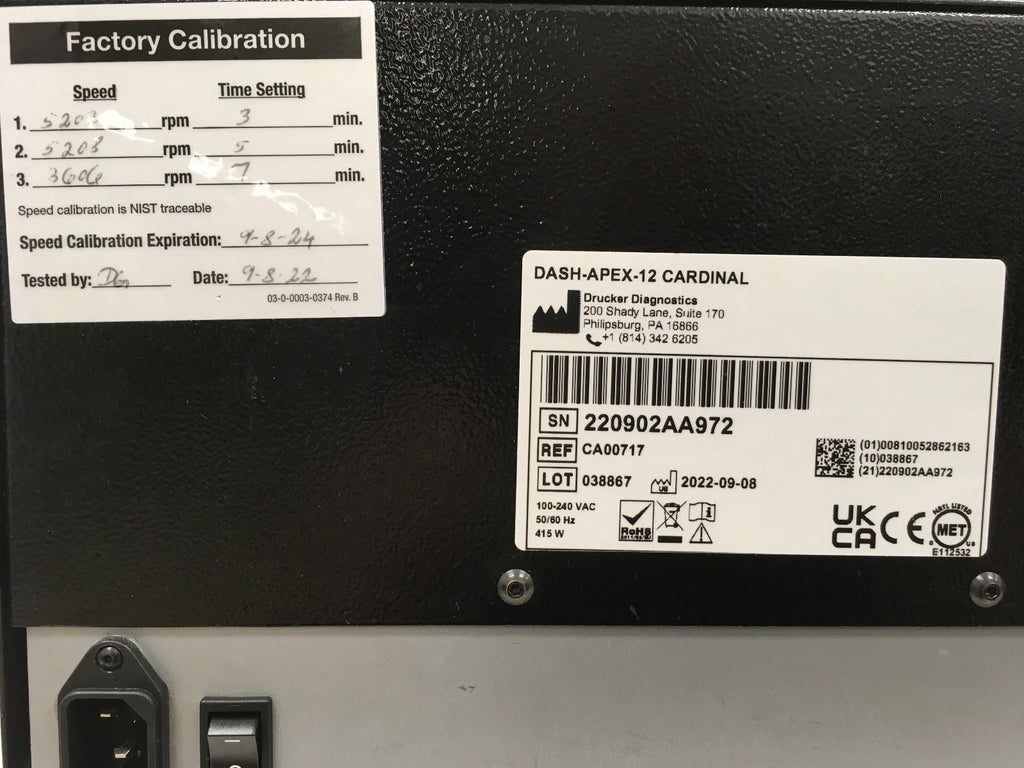 Drucker Diagnostics Dash Apex 12 Cardinal 5200RPM Lab Centrifuge CA00717 (2022)
