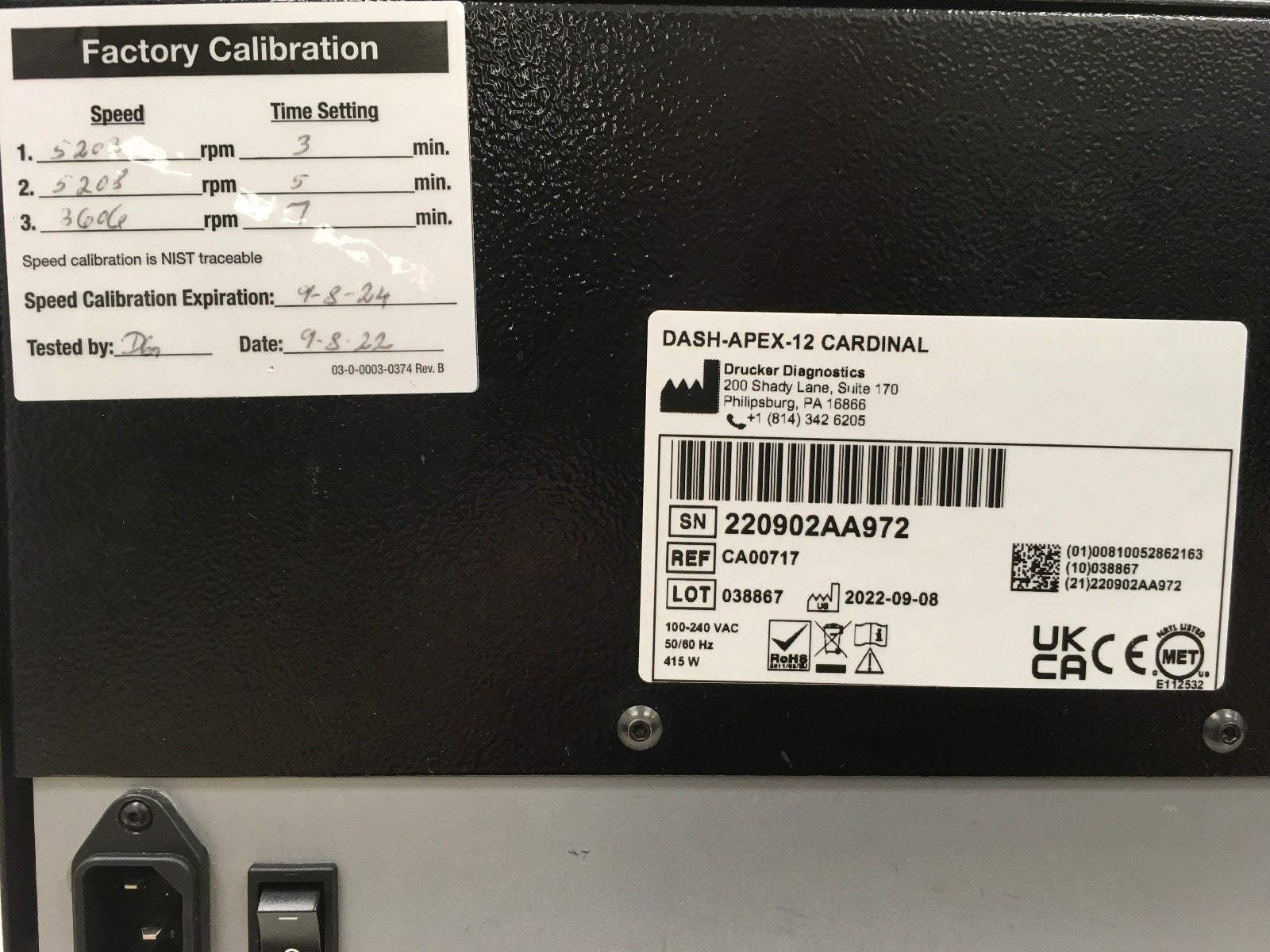 Drucker Diagnostics Dash Apex 12 Cardinal 5200RPM Lab Centrifuge CA00717 (2022)