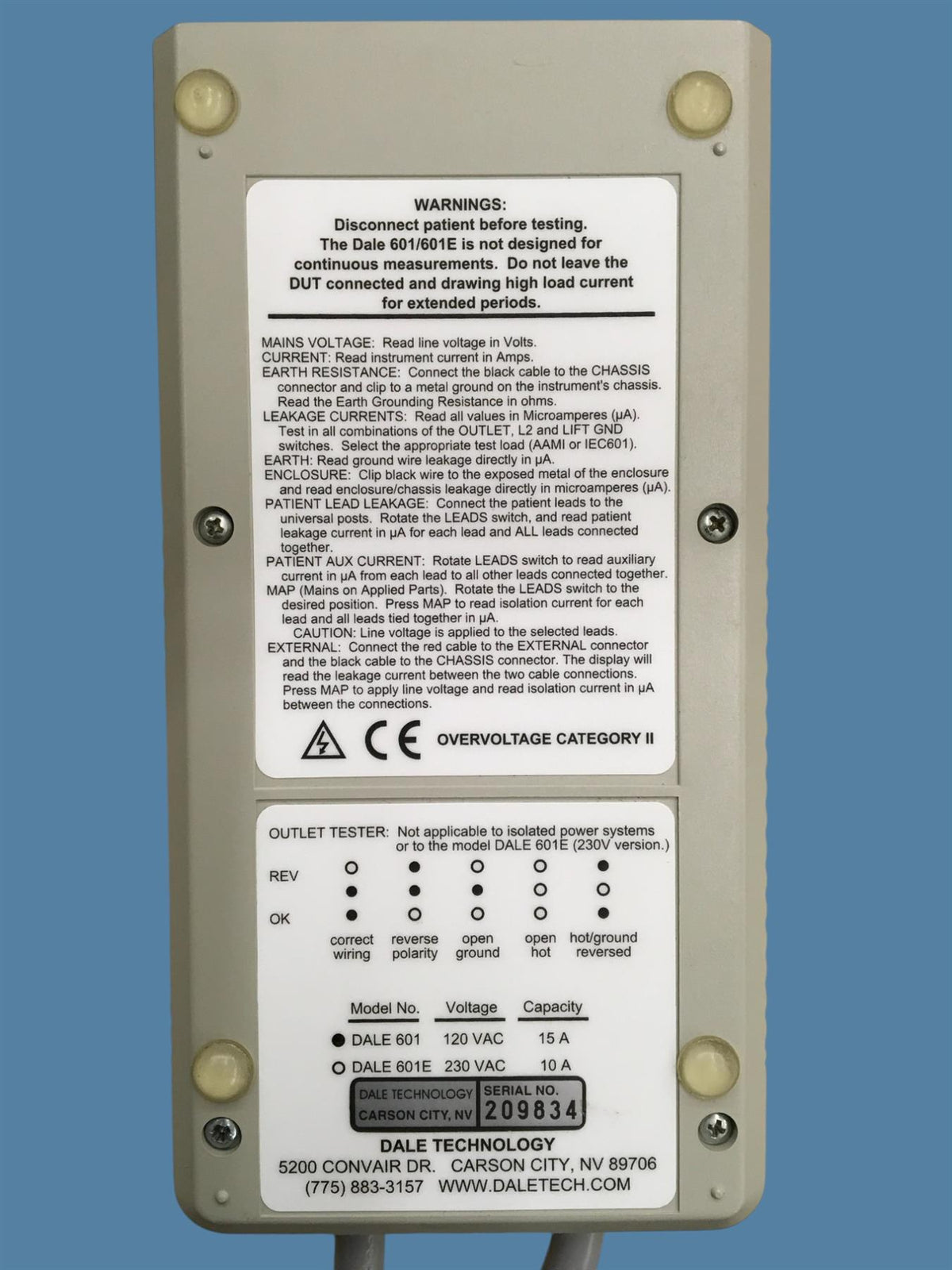 Fluke Biomedical DALE601 Safety Analyzer w/ Travel Bag