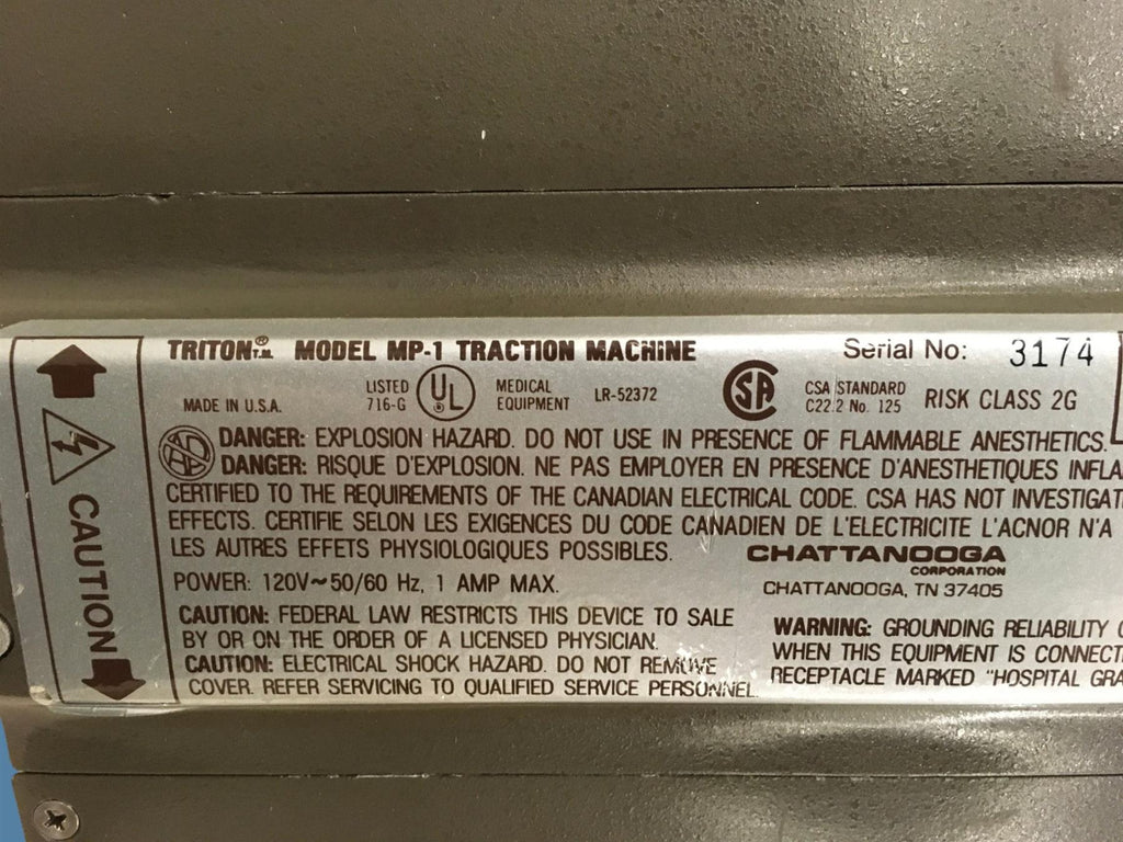 Chattanooga Triton MP-1 Traction Machine w/ Patient Button (Damaged Cable)