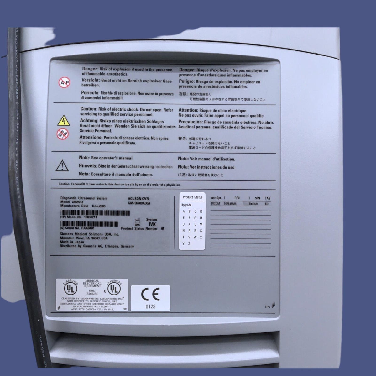 Siemens Acuson CV70 7848513 Ultrasound