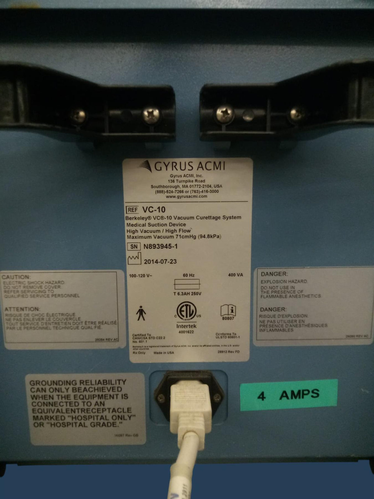 Gyrus ACMI Berkeley VC-10 Vacuum Curettage System w/ Accessories