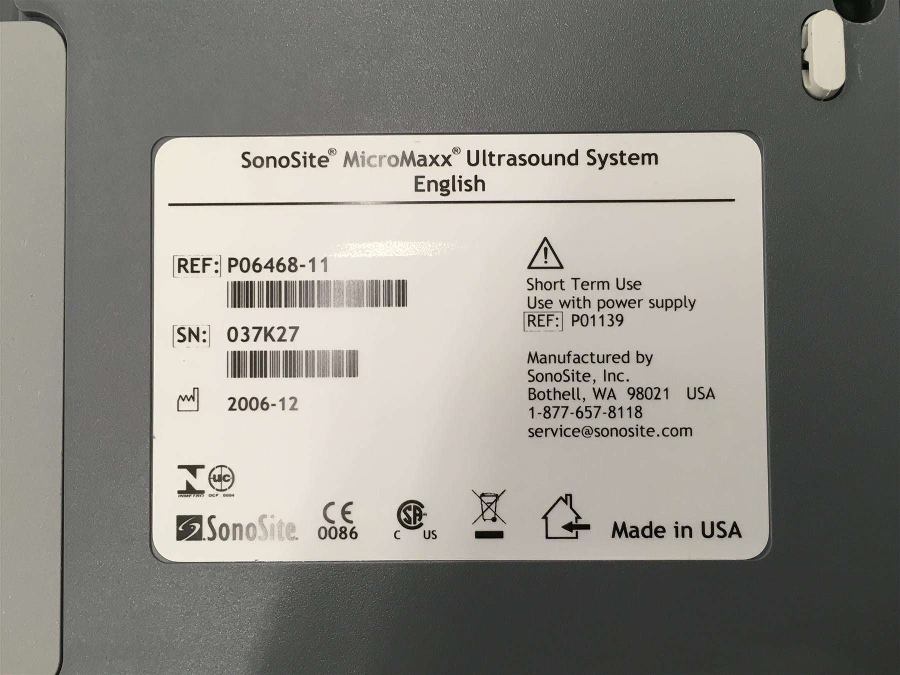 FujiFilm SonoSite MicroMaxx Ultrasound System w/ HFL38/13-6 Probe & Sony Printer