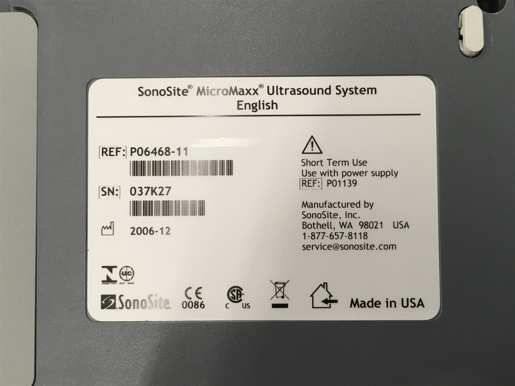 FujiFilm SonoSite MicroMaxx Ultrasound System w/ HFL38/13-6 Probe & Sony Printer