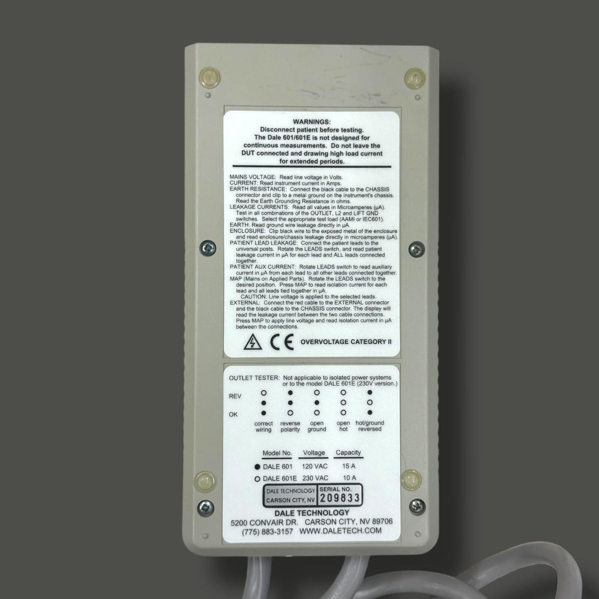 Dale Technology DALE601 Safety Analyzer w/ Storage Bag