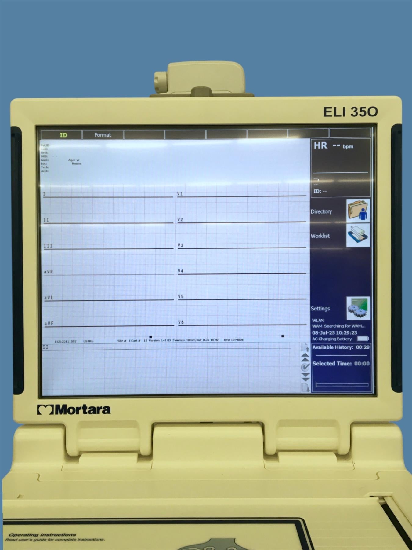 Mortara ELI 350 Electrocardiograph w/ Cart & WAM Module/Leads