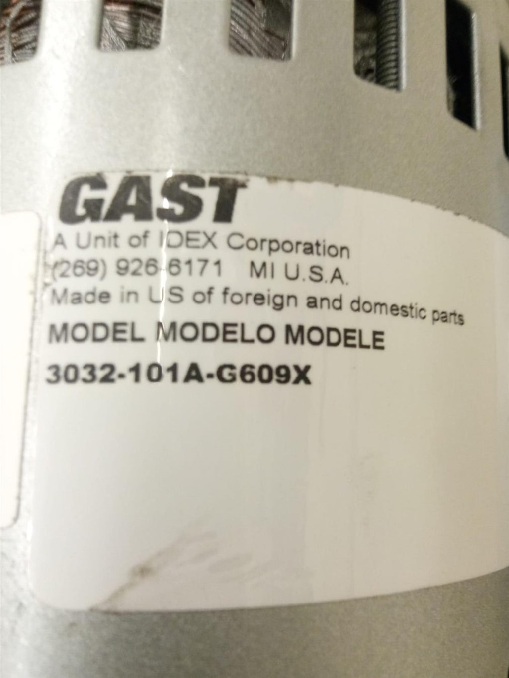 Gast Vacuum Pump 3032 3032-101A-G609X | K37MYBJB-566