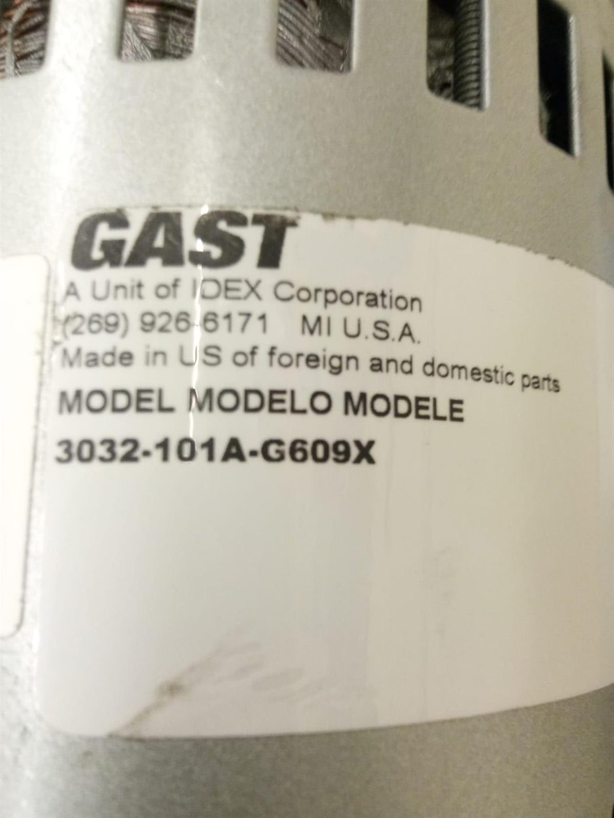 Gast Vacuum Pump 3032 3032-101A-G609X | K37MYBJB-566