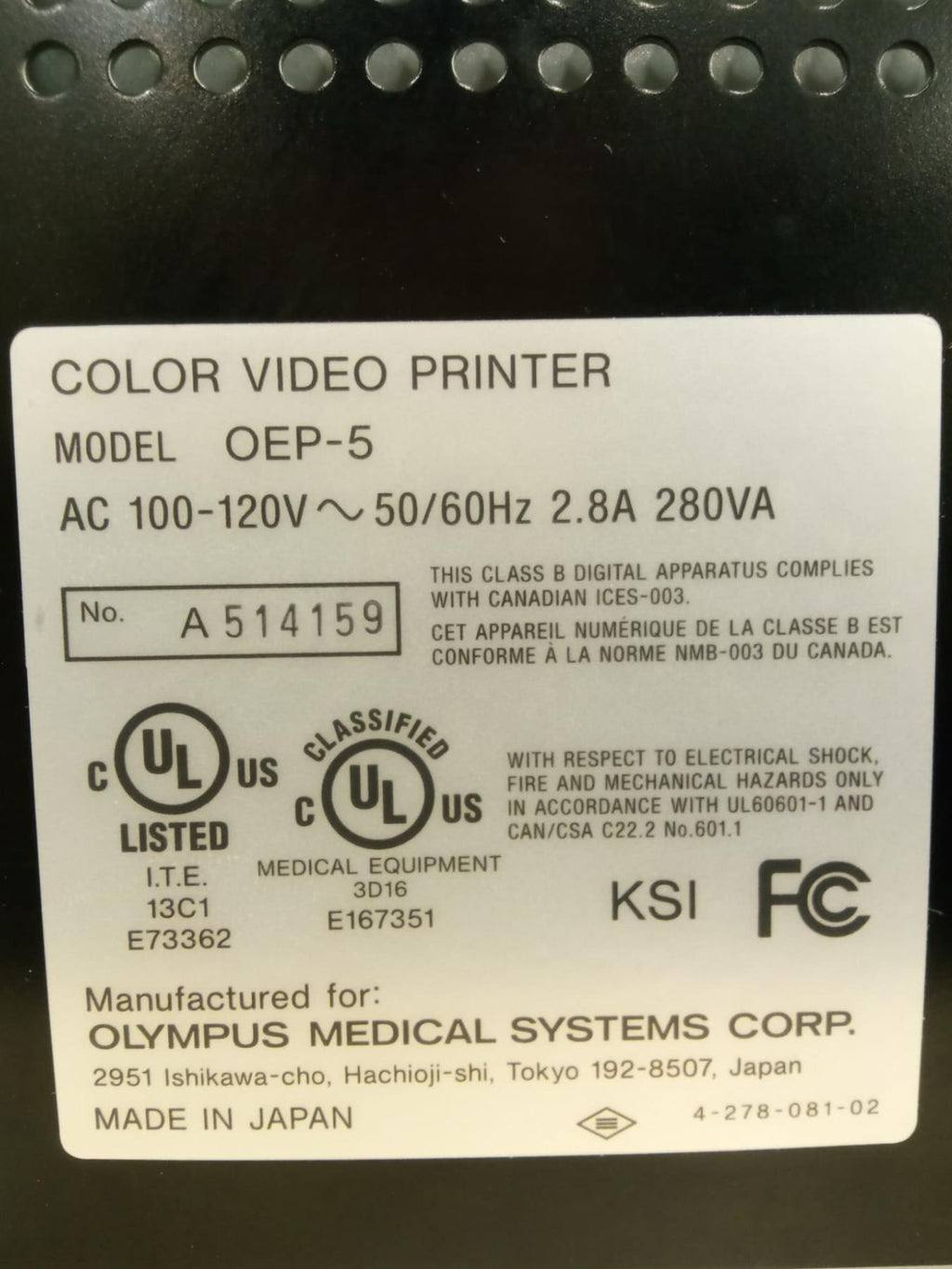 Olympus OEP-5 Color Video Printer w/o Paper Tray