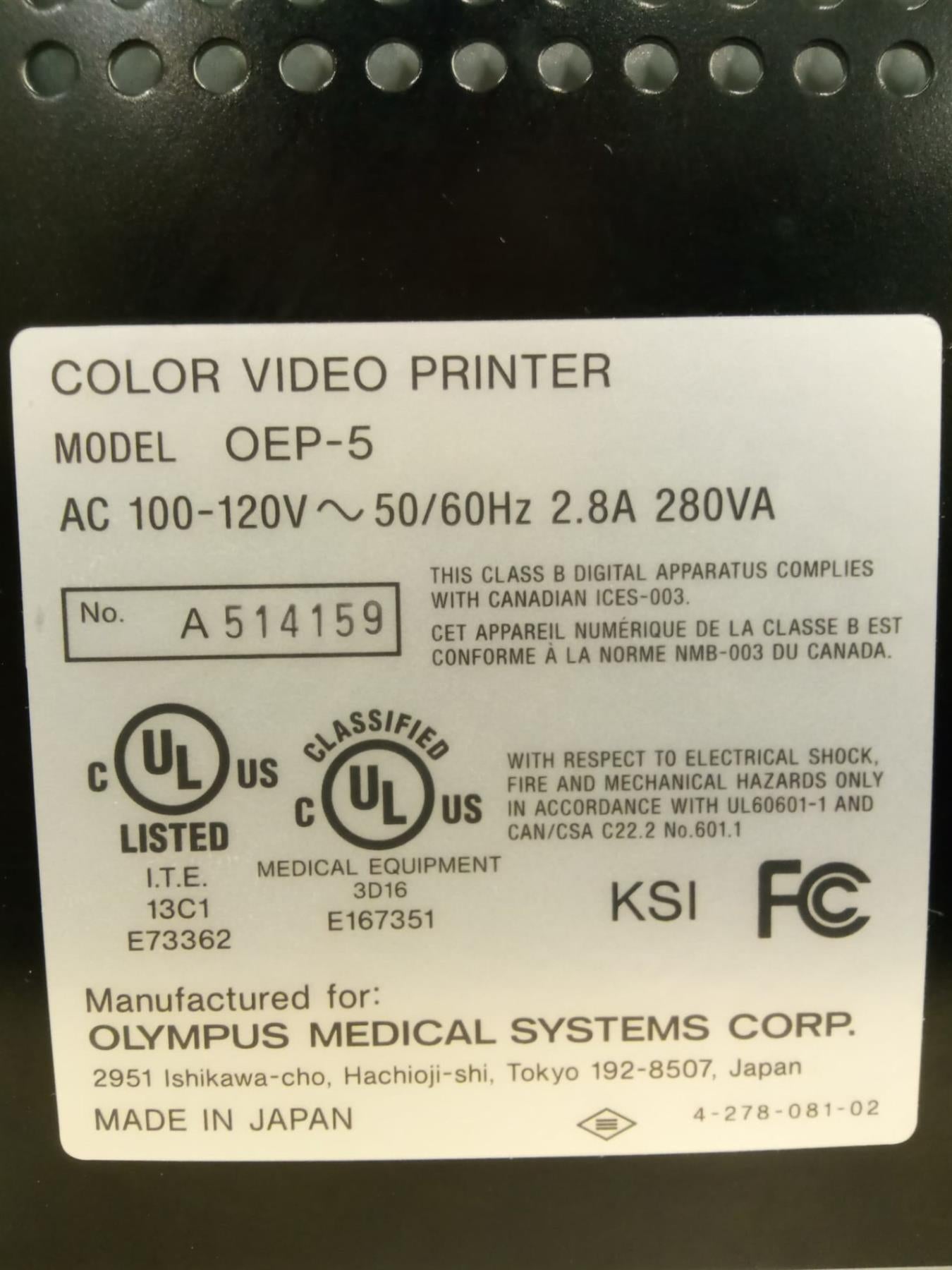Olympus OEP-5 Color Video Printer w/o Paper Tray