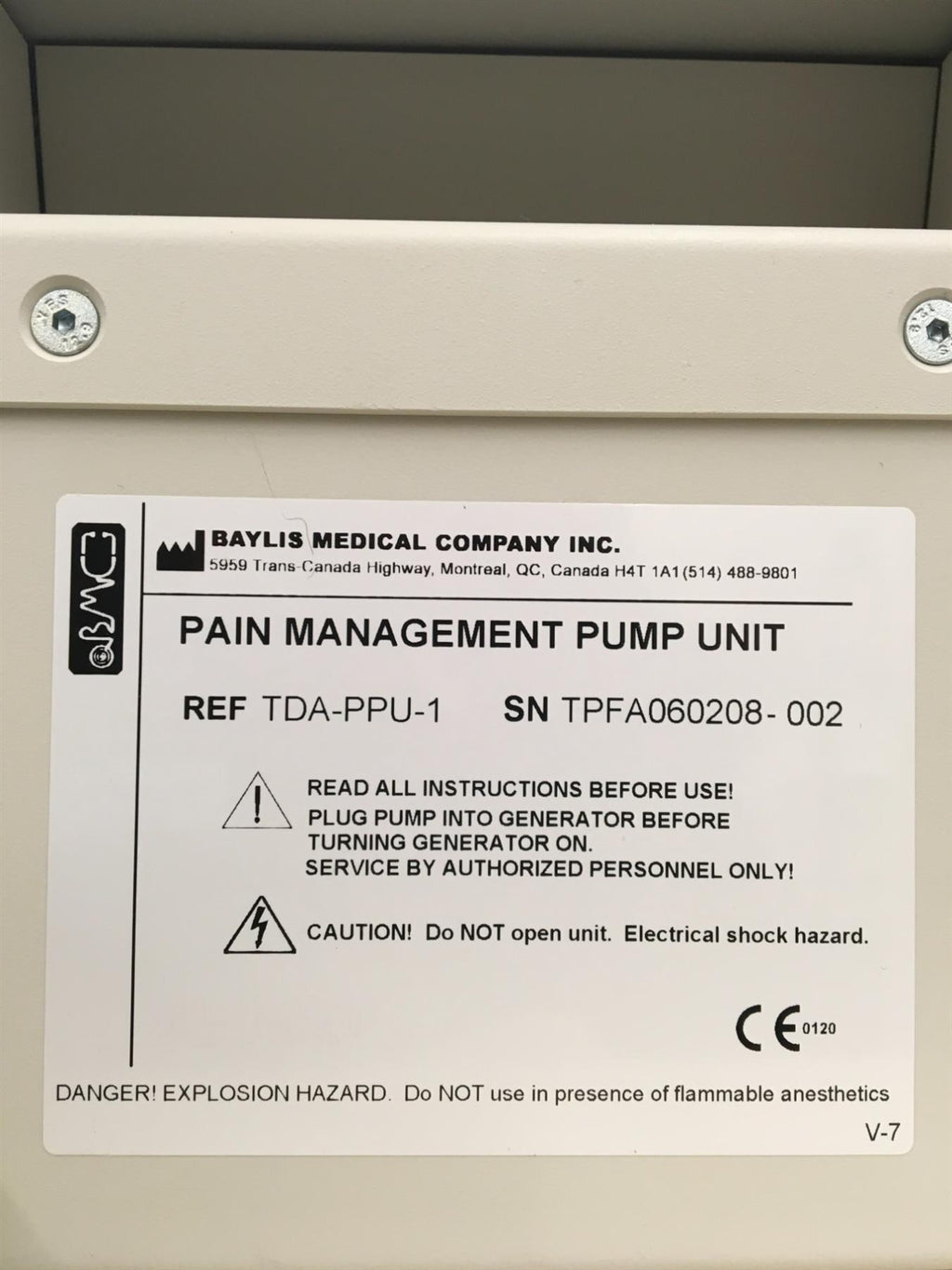 Baylis Medical TDA-PPU-1 Pain Management Unit