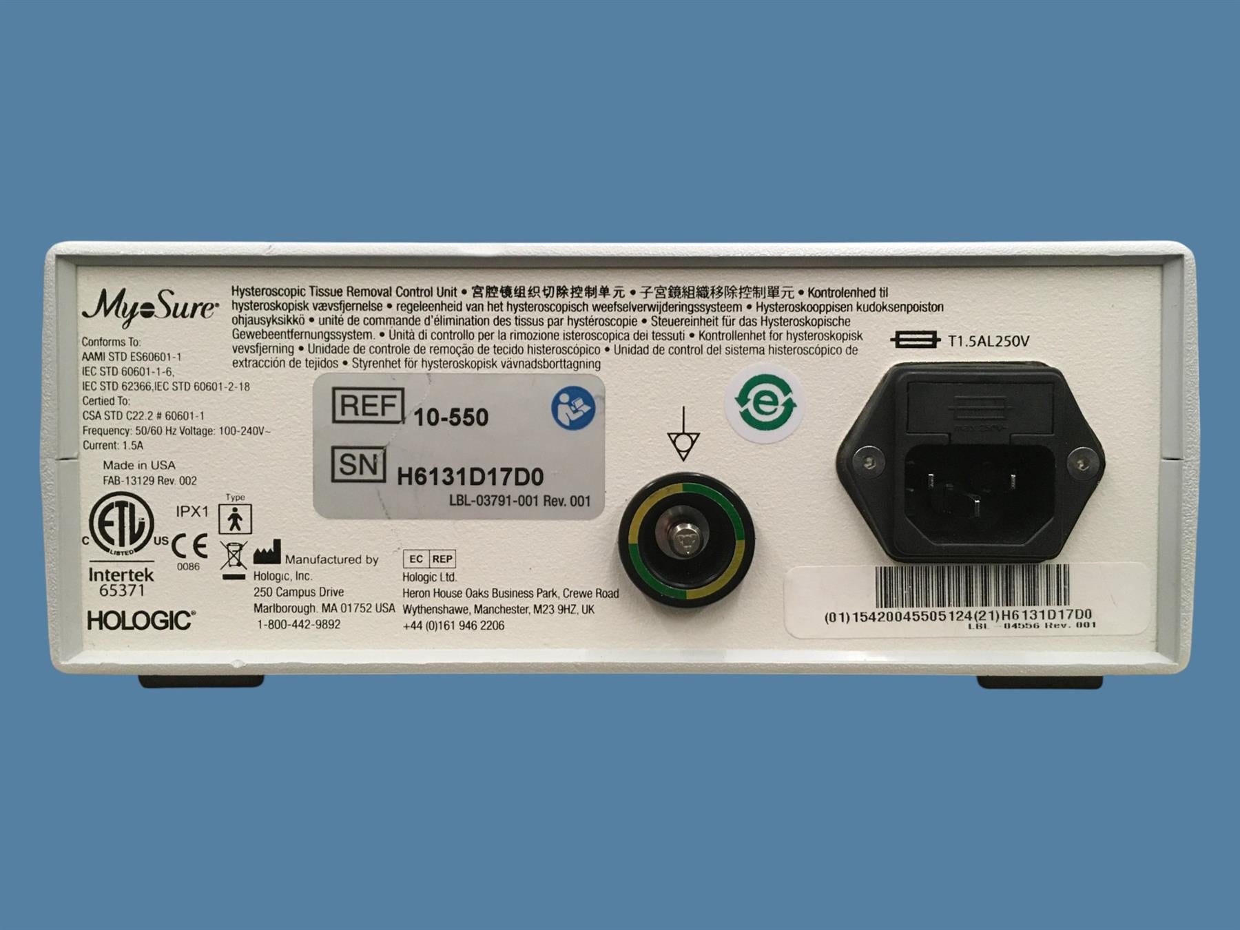 Hologic MyoSure 10-550 Hysteroscopic Tissue Removal Control Unit w/ Herga 6210
