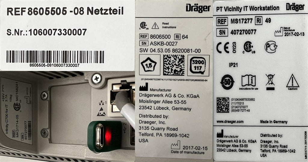 Drager Apollo 8606500 64 SW04.53.05 8620081-00 Anesthesia Machine W C700
