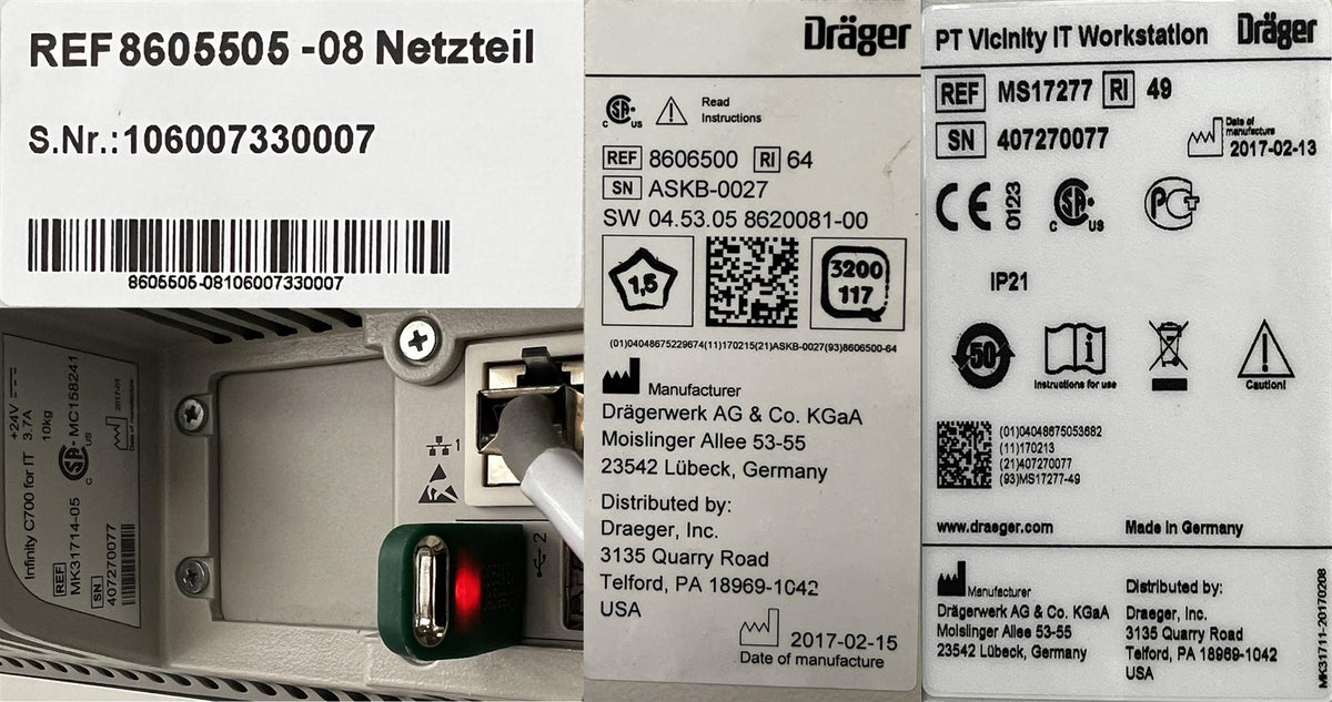 Drager Apollo 8606500 64 SW04.53.05 8620081-00 Anesthesia Machine W C700