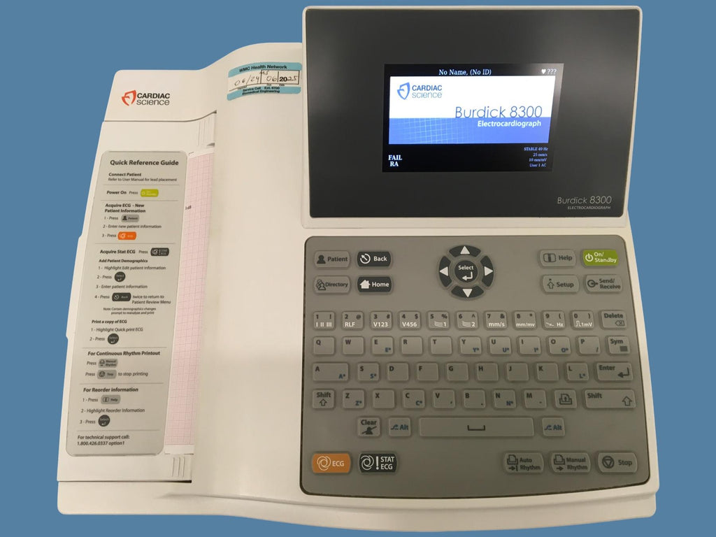 Cardiac Science Burdick 8300 ECG w/ Stand, Power Supply & 12-Lead Patient Cable