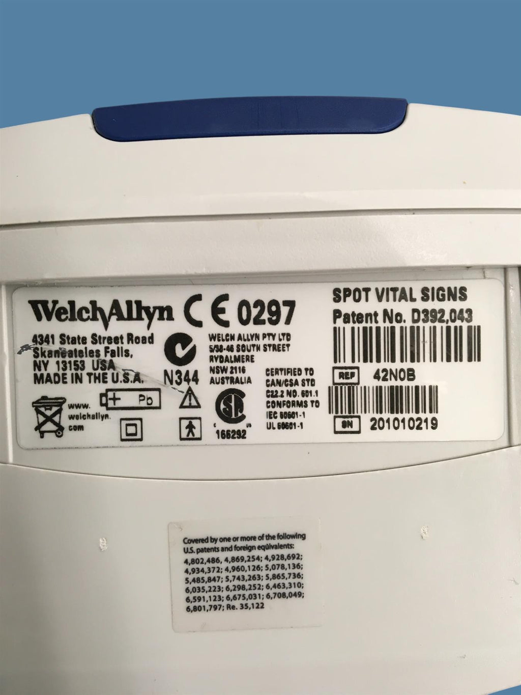 Welch Allyn Spot Vital Signs 42N0B Patient Monitor w/ Cart & Power Supply