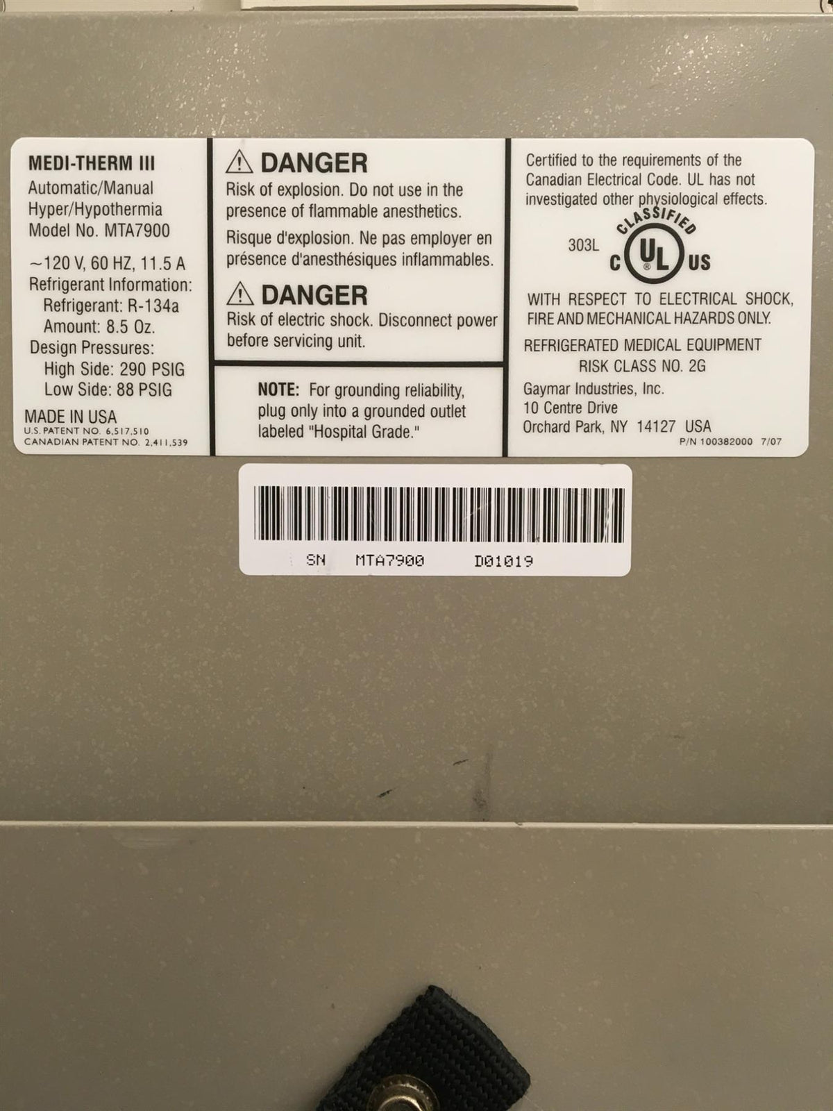 Gaymar MTA7900 Medi-Therm III Automatic/Manual Hyper/Hypothermia System