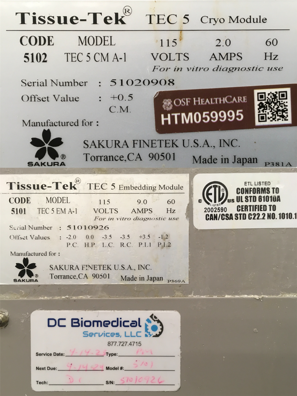 Sakura Tissue-Tek TEC 5 Embedding Module 5101 & Cryo Module 5102
