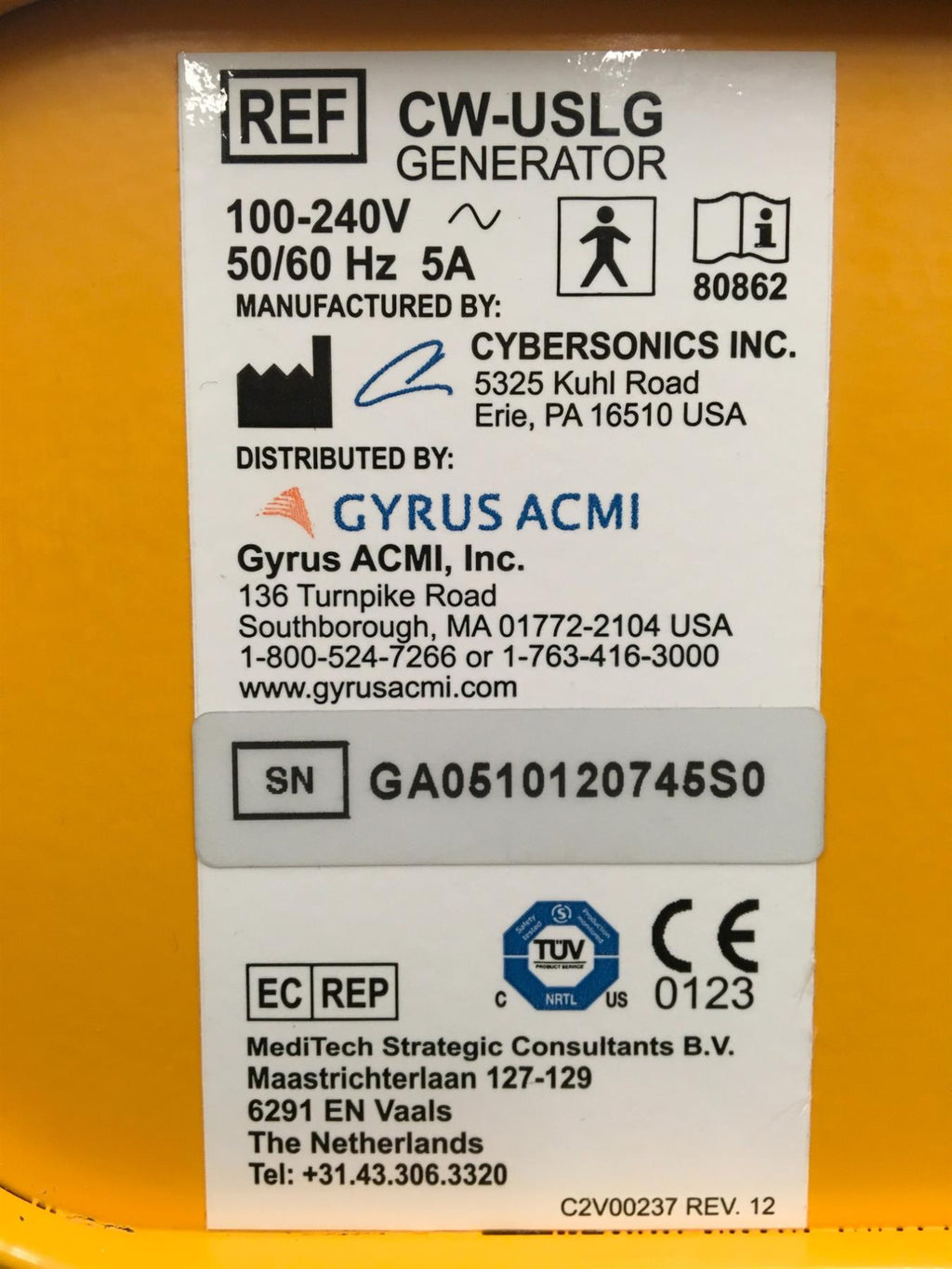 Gyrus ACMI CyberWand Ultrasonic Lithotripter Generator (CW-USLG) w/ Footswitch