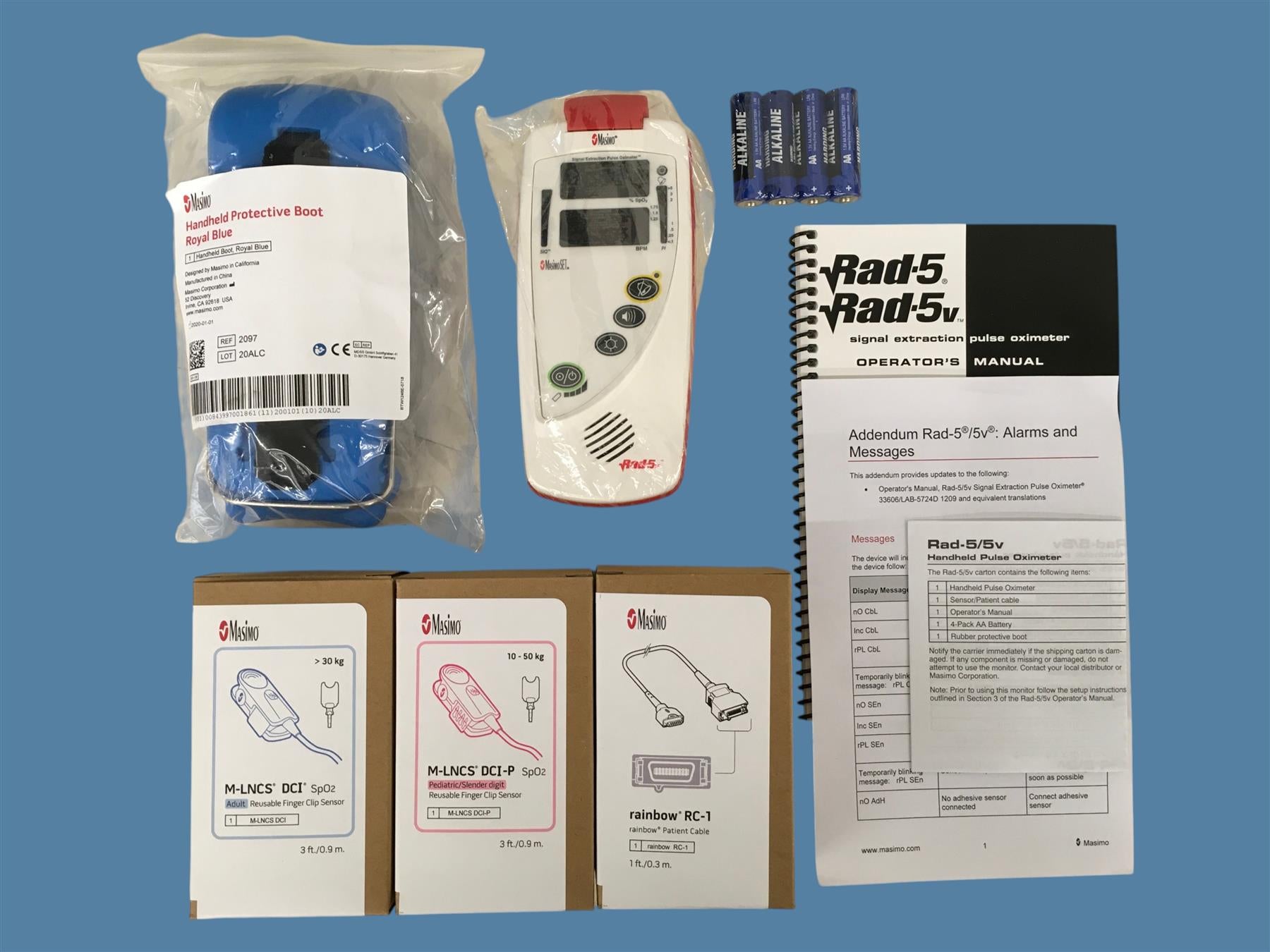 Masimo RAD-5v Pulse Oximeter Kit 9711 w/ DCI 2501 & DCI-P 2502 Sensors (New)