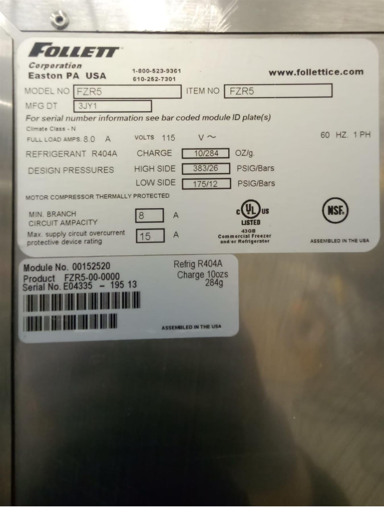 Follett FZR5 -30 °C Undercounter Freezer