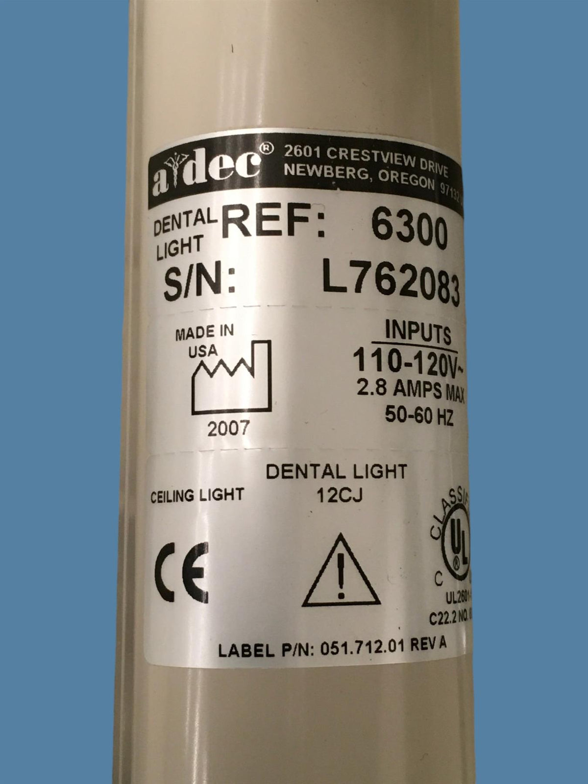 A-dec 6300 Ceiling Mount Dental Operatory Light Complete Arm Assembly 12CJ