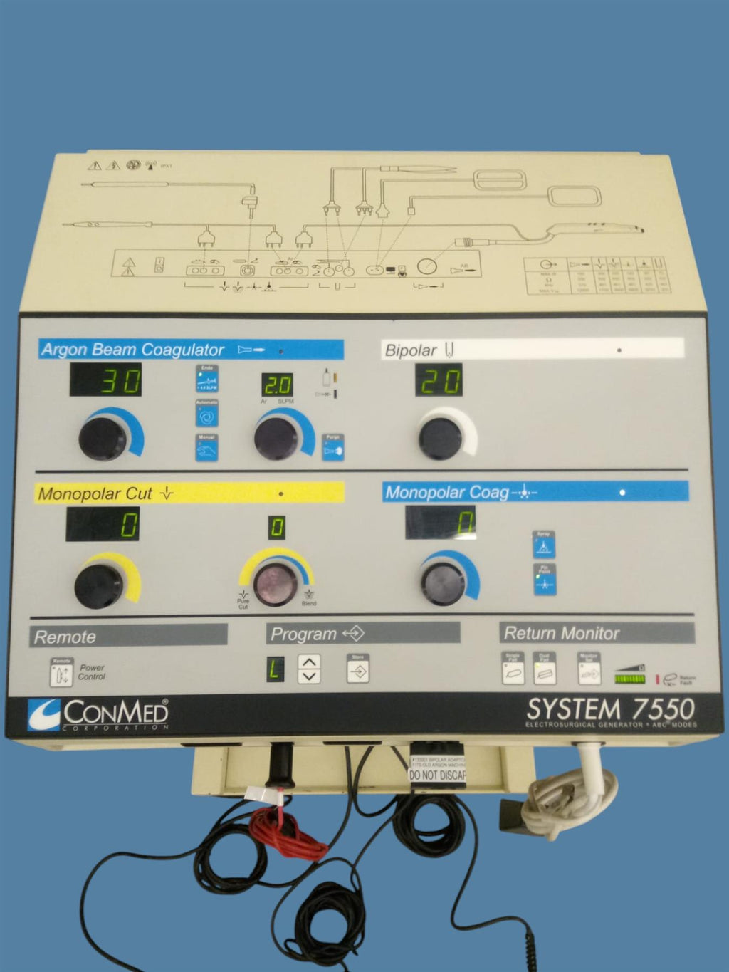ConMed System 7550 Electrosurgical Generator Unit w/ Footswitches & Adapters