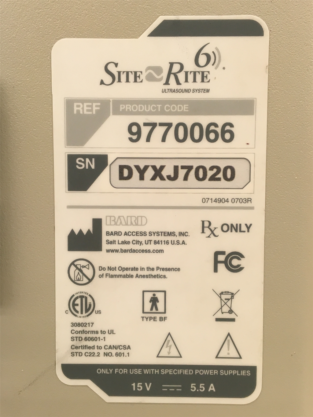 Bard Site-Rite 6 Ultrasound System 9770066 w/ L-VA Vascular Probe (READ)