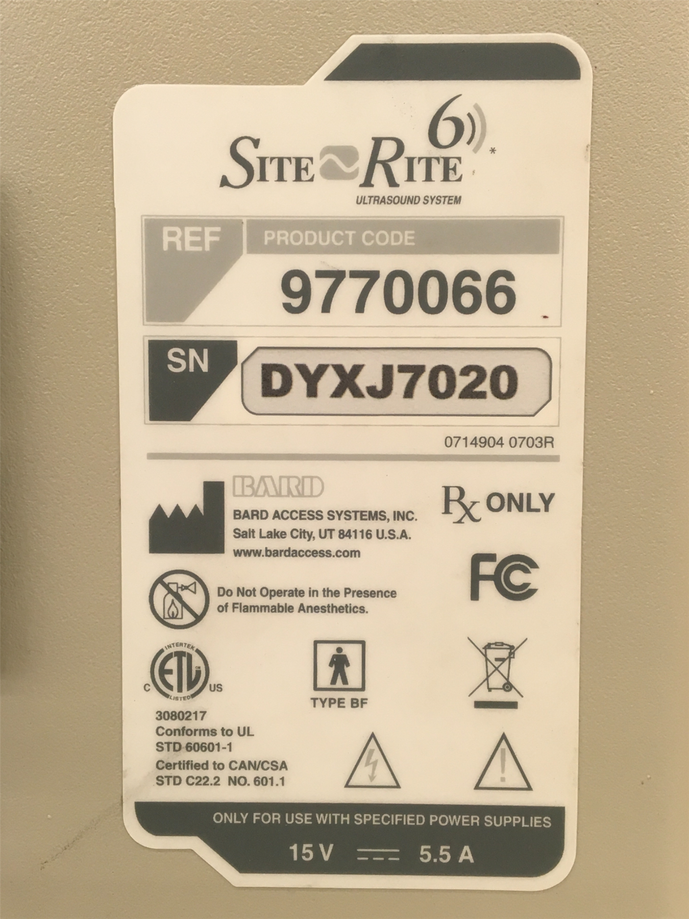 Bard Site-Rite 6 Ultrasound System 9770066 w/ L-VA Vascular Probe (READ)