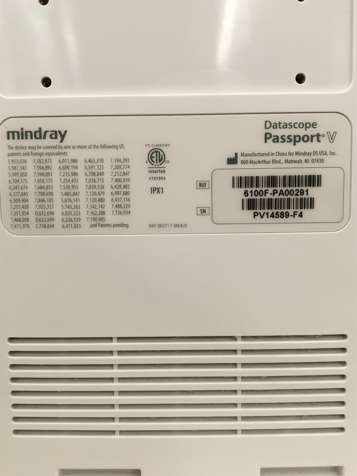 Mindray Datascope Passport V Patient Monitor w/ MasimoSET SpO2