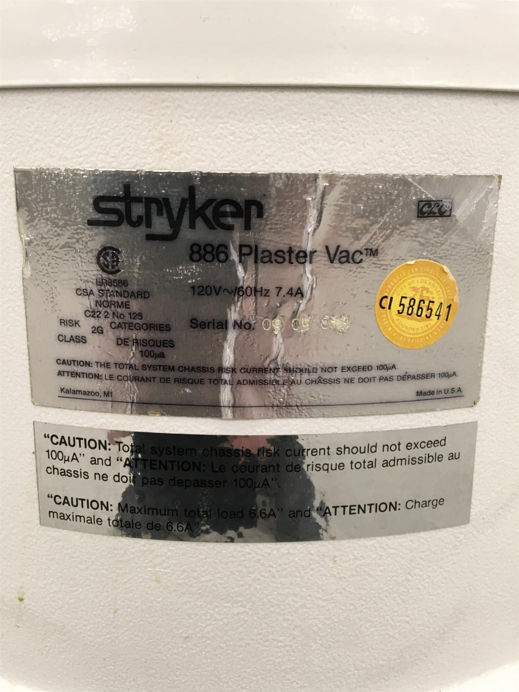 Stryker 886 Plaster Vacuum w/ Stryker 840 Cast Cutter & #83 Cast Spreader