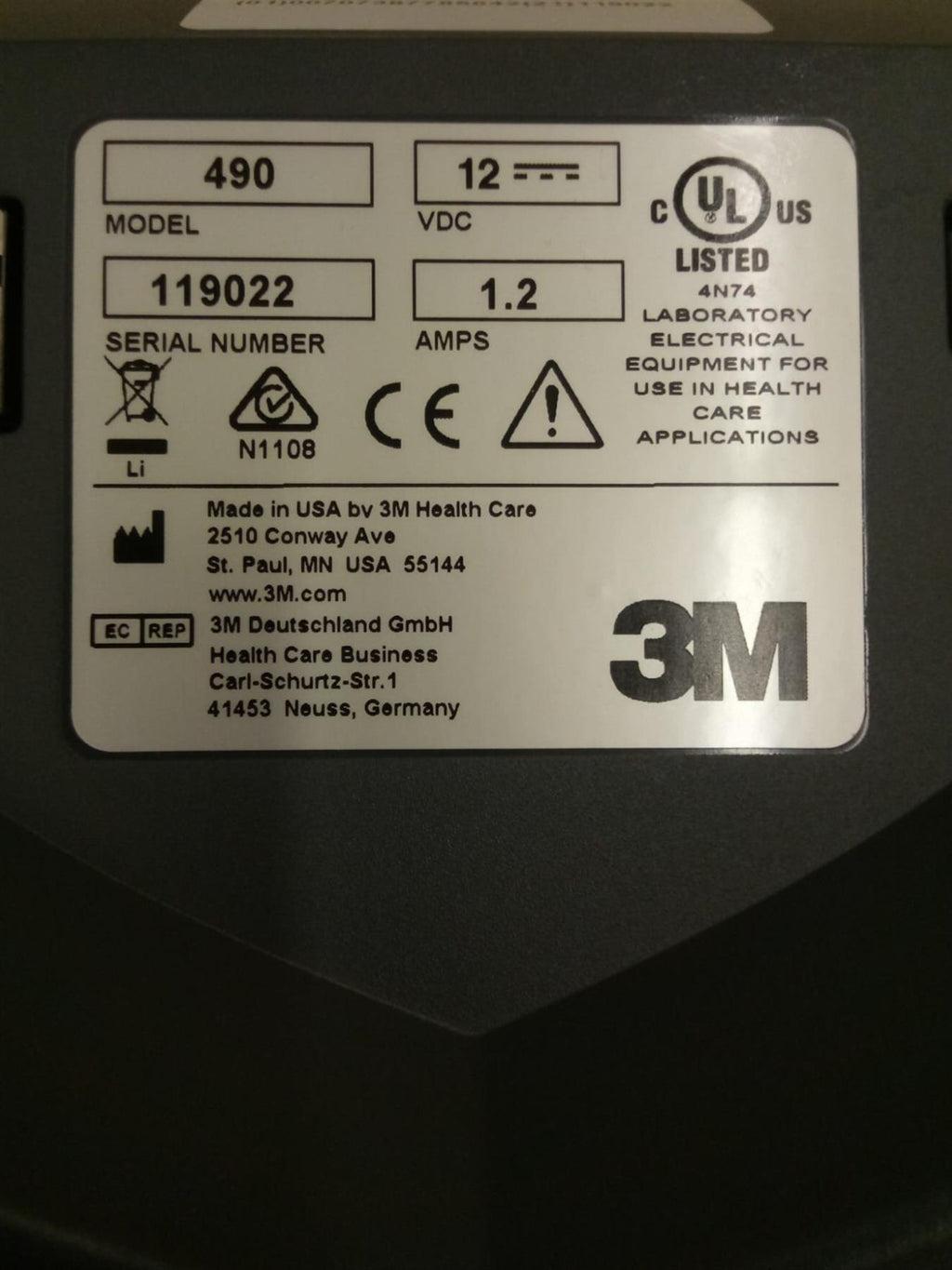 3M Attest Auto-Reader 490 Biological Indicator Incubator v4.2.7 (w/o Power Adapter)